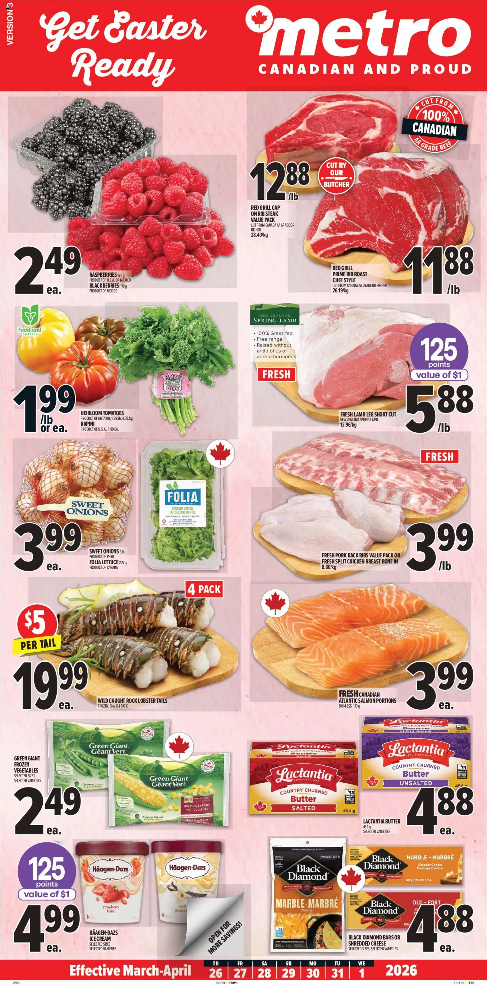 Preview of leaflet Metro weekly flyer - Montréal from shop Metro is valid from Mar 26, 2026 - Chicken, Steak, Cheese, Cap, Lamb, Butter, Grill, Cheddar