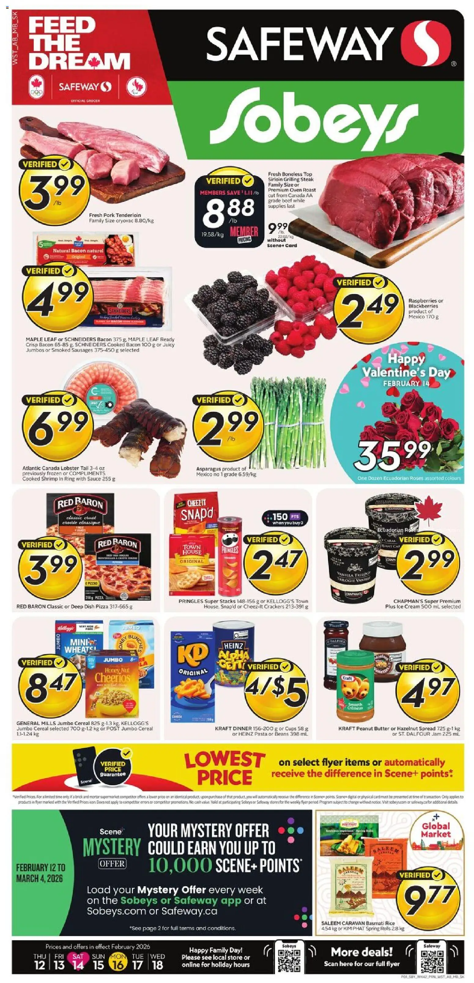 Preview of leaflet Weekly Flyer - AB from shop Safeway is valid from Feb 12, 2026 - Ice cream, Steak, Butter, Beans, Peanut butter, Cream, Crackers, Roast