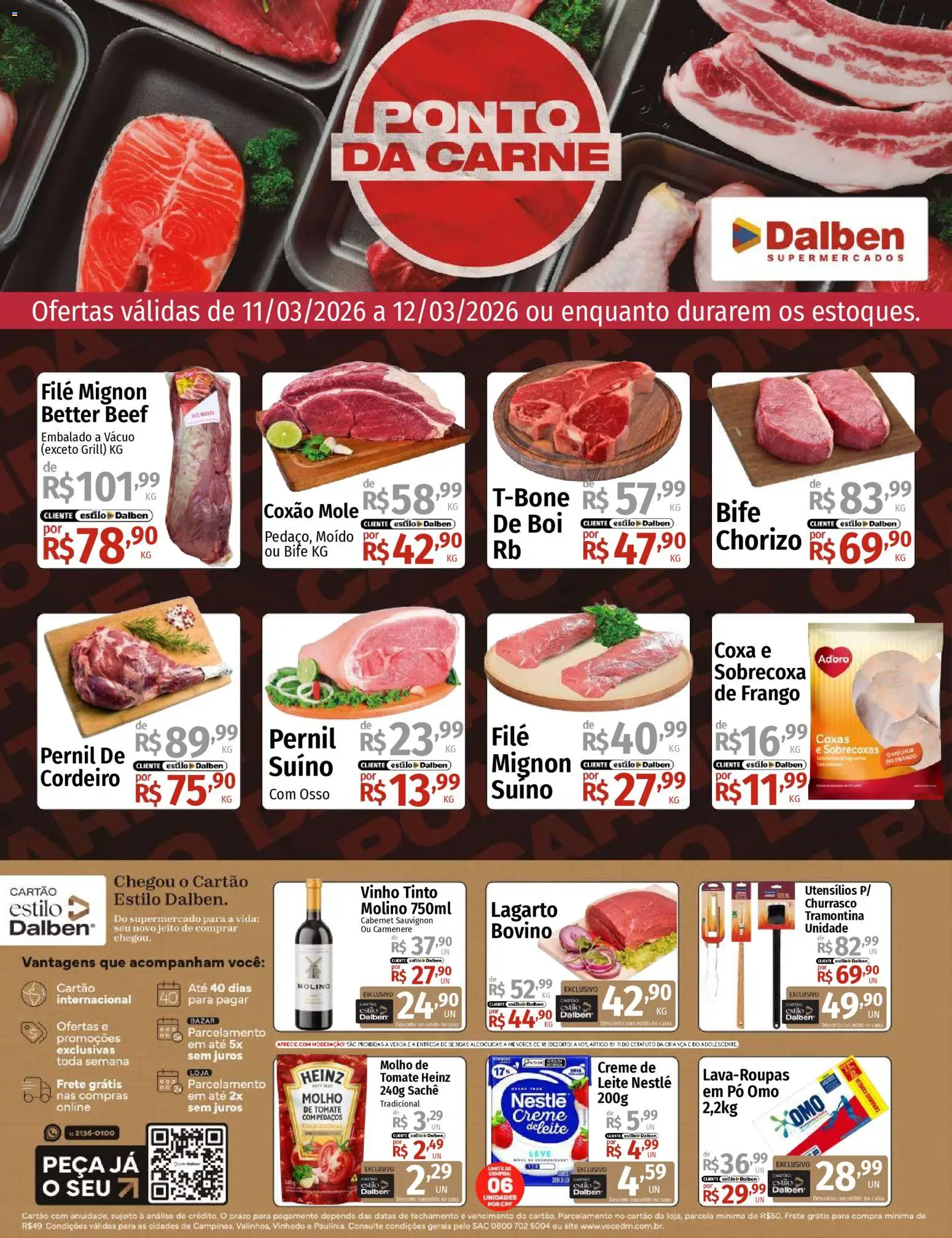 Pré-Visualização do folheto "Supermercado Dalben - Ofertas da semana" da loja Supermercado Dalben válido a partir de 11/03/2026 - Vinho, Bebidas, Carne, Frango, Tomate, Cordeiro, Filé mignon, Vinho tinto