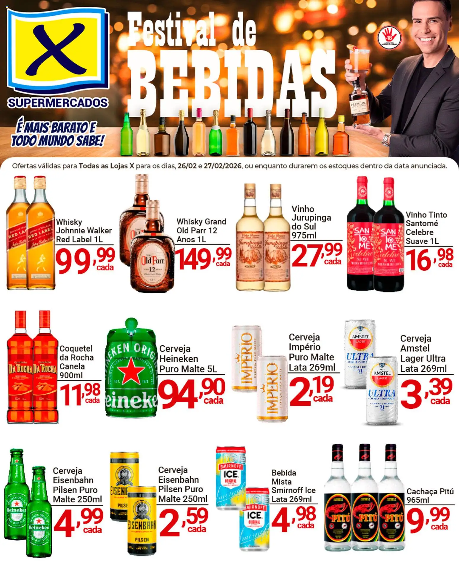 Pré-Visualização do folheto "X Supermercados ofertas Festival de Bebidas" da loja X Supermercados válido a partir de 26/02/2026