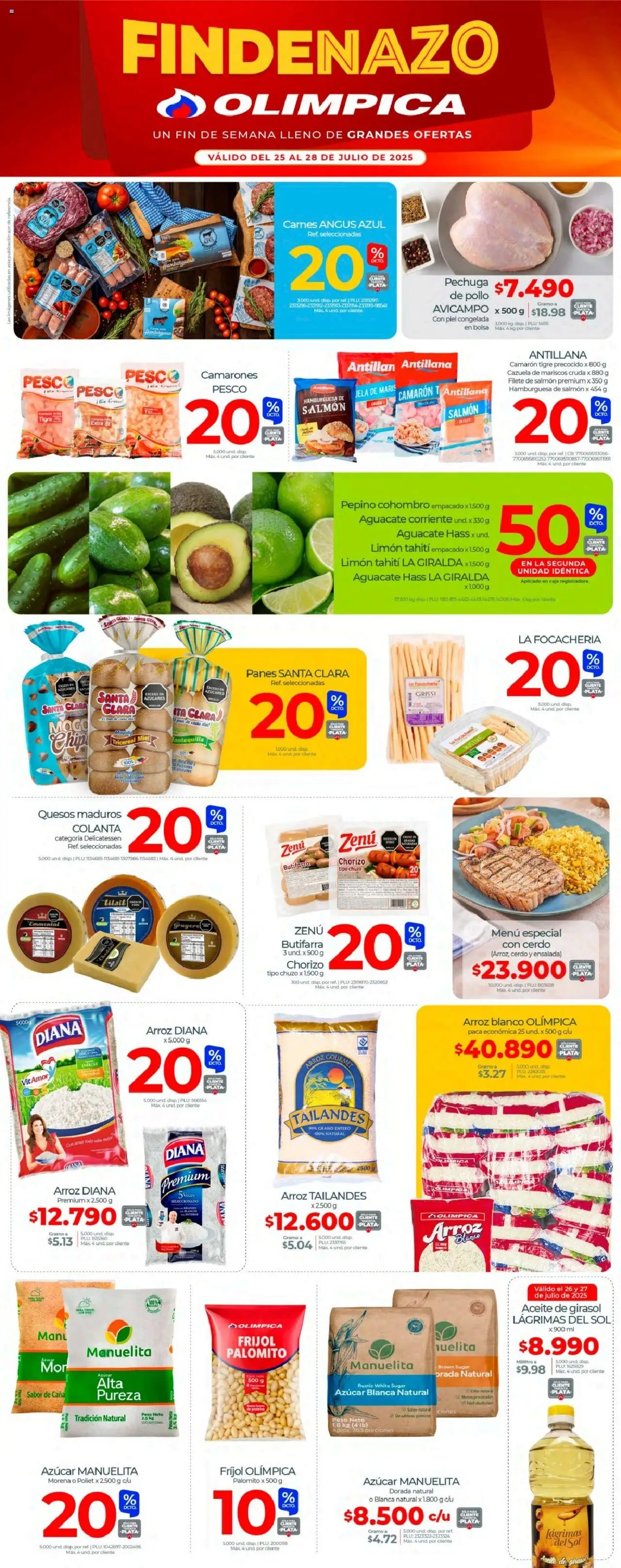 Olímpica Catálogo: 25/07/2025 - 28/07/2025 > Últimas Ofertas pagina numero 1 - Hamburguesa, Cerdo, Azucar, Pan, Limón, Pepino, Salmón, Aceite de girasol