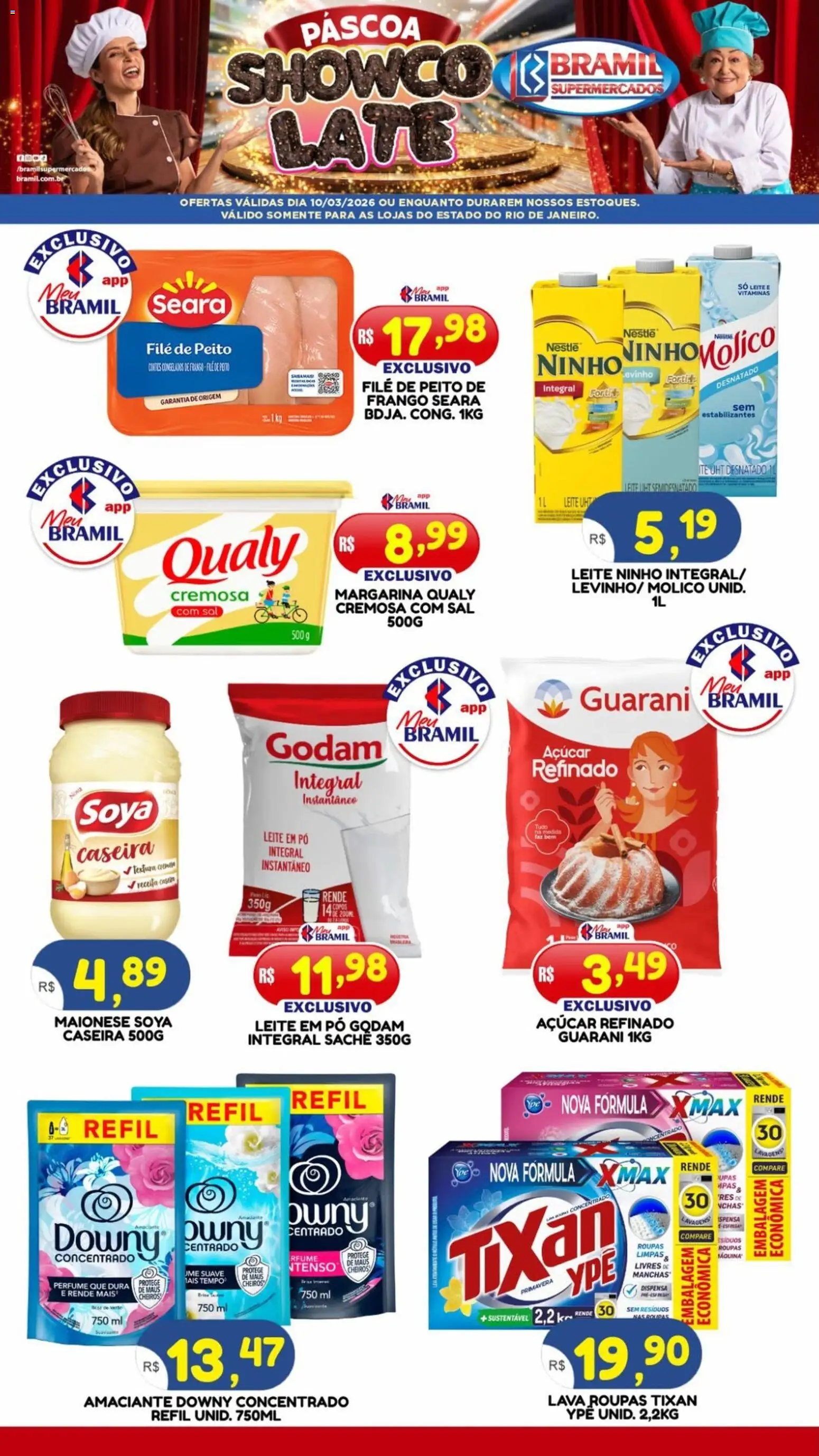 Pré-Visualização do folheto "Bramil Supermercados ofertas do Dia" da loja Bramil Supermercados válido a partir de 10/03/2026 - Perfume, Roupas, Amaciante downy, Frango, Maionese, Amaciante, Pó, Margarina