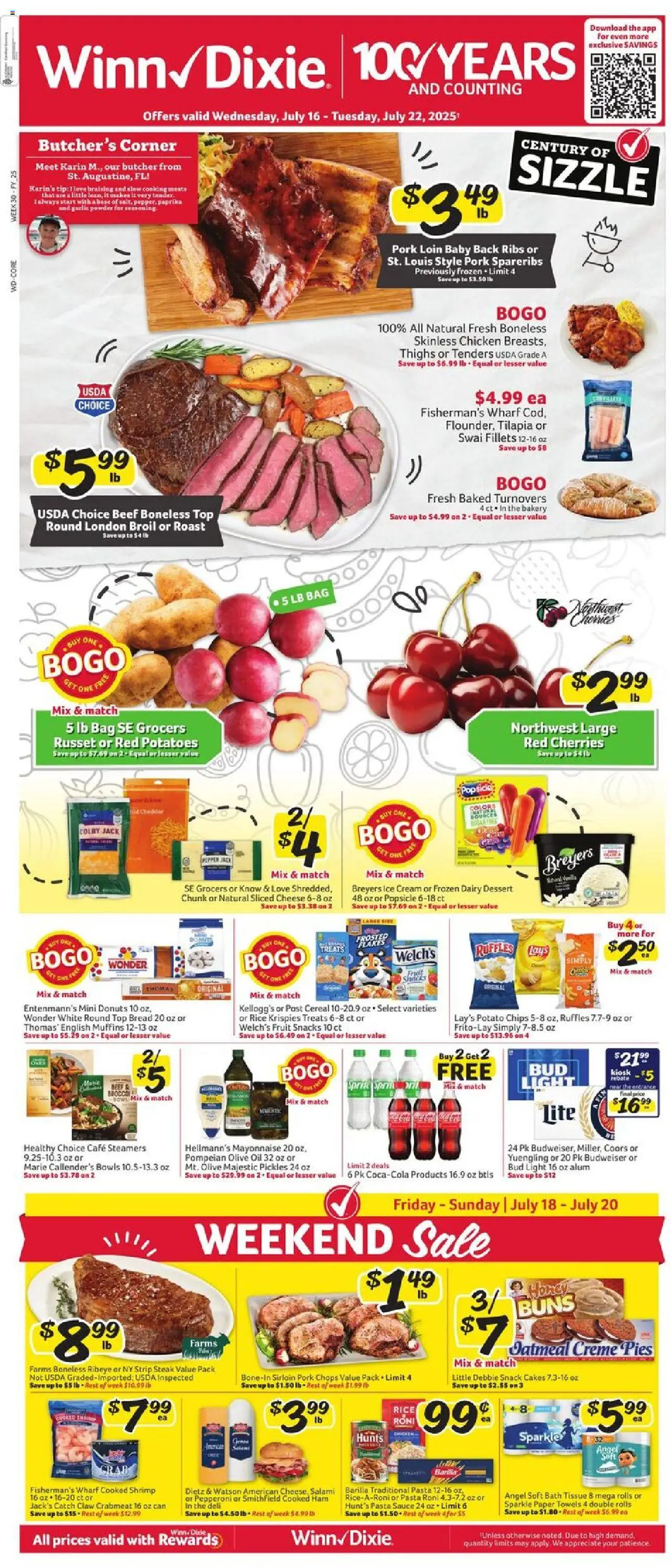 Winn Dixie Weekly Circular - FL from 07/16/2025 - Flyer - Page number 1 - Oil, Salami, Chips, Dessert, Ice cream, Paper towels, Barilla, Bag