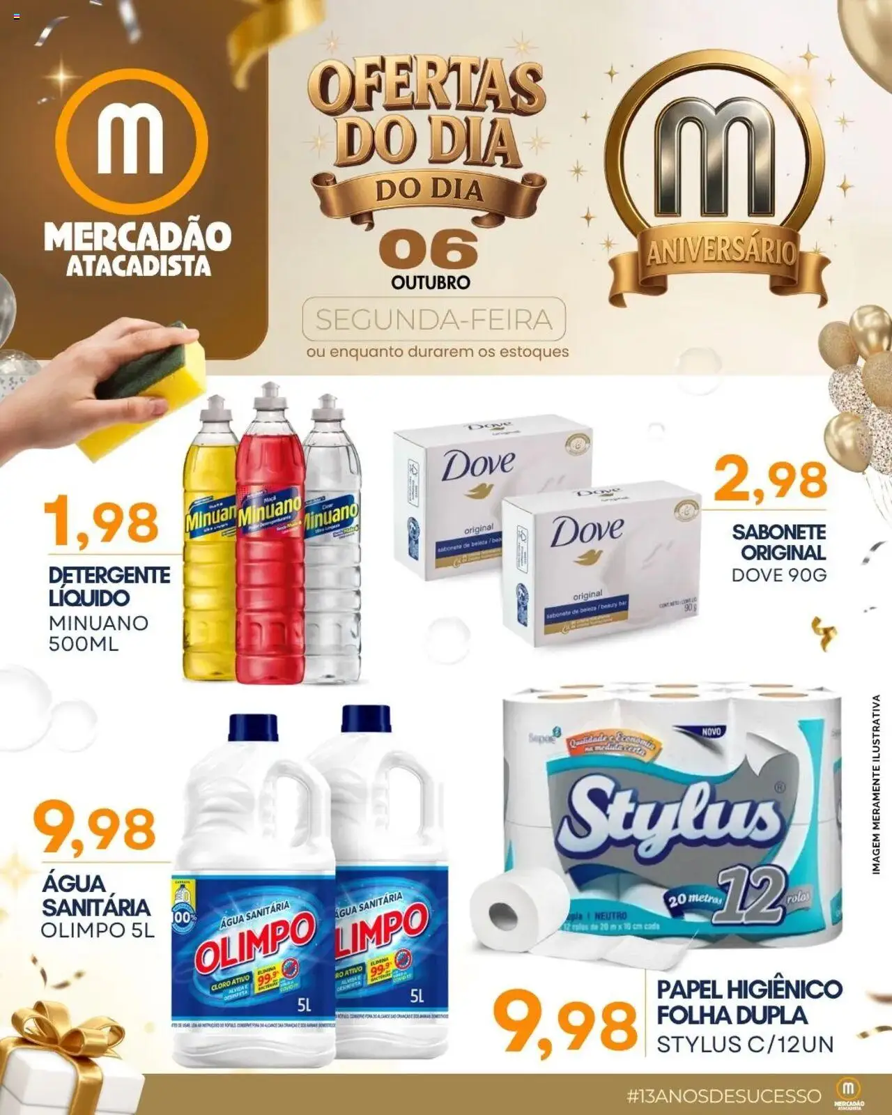 Mercadão Atacadista folheto "Ofertas do Dia" válido a partir de 06/10/2025 - número de página 1 - Água, Sabonete, Detergente, Papel higiênico, Dove, Água sanitária, Cloro