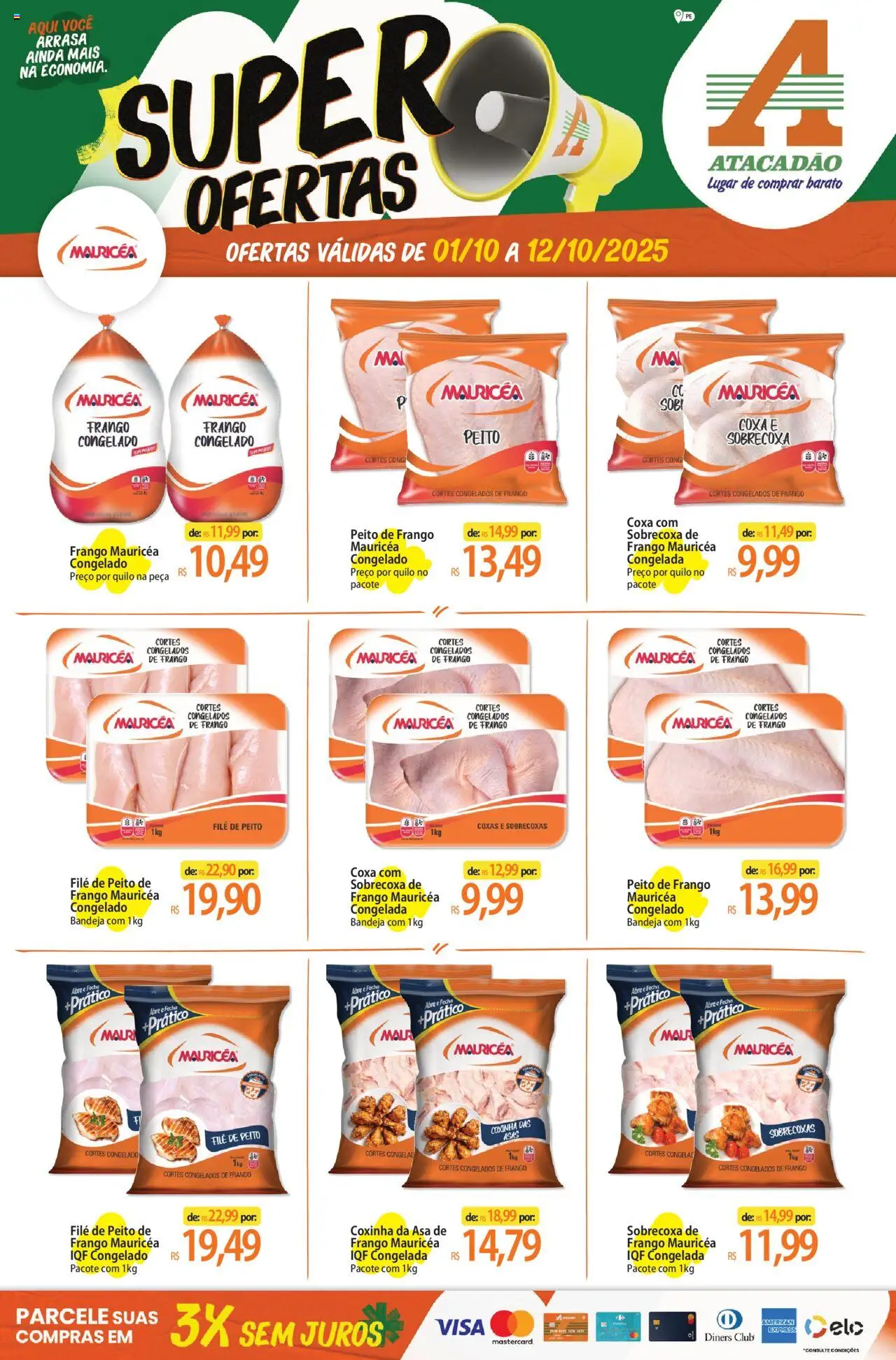 Pré-Visualização do folheto "Ofertas - PE" da loja Atacadão válido a partir de 01/10/2025 - Frango, Peito de frango, Bandeja, Sobrecoxa de frango