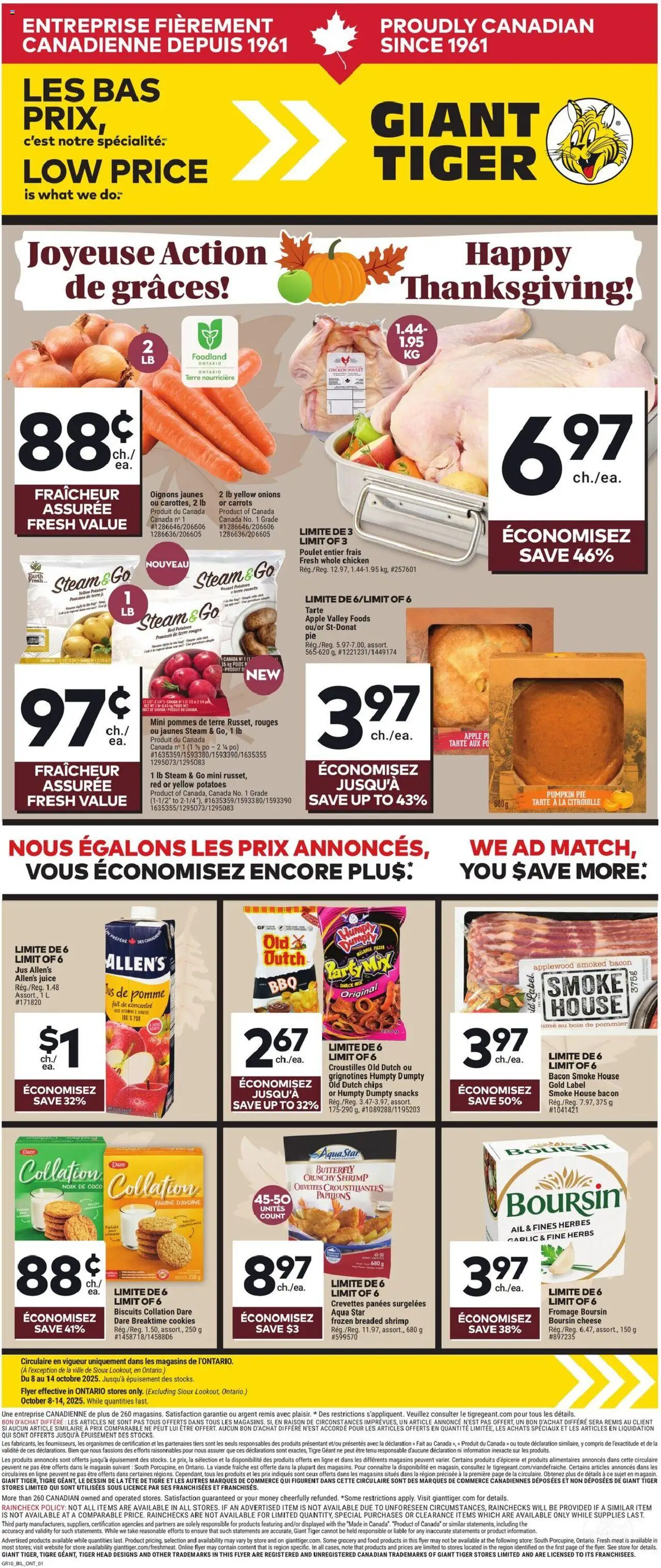 Preview of leaflet Circulaire from shop Giant Tiger is valid from Oct 08, 2025 - Chicken, Meat, Chips, Shrimp, Juice, Biscuits, Garlic, Frozen shrimp
