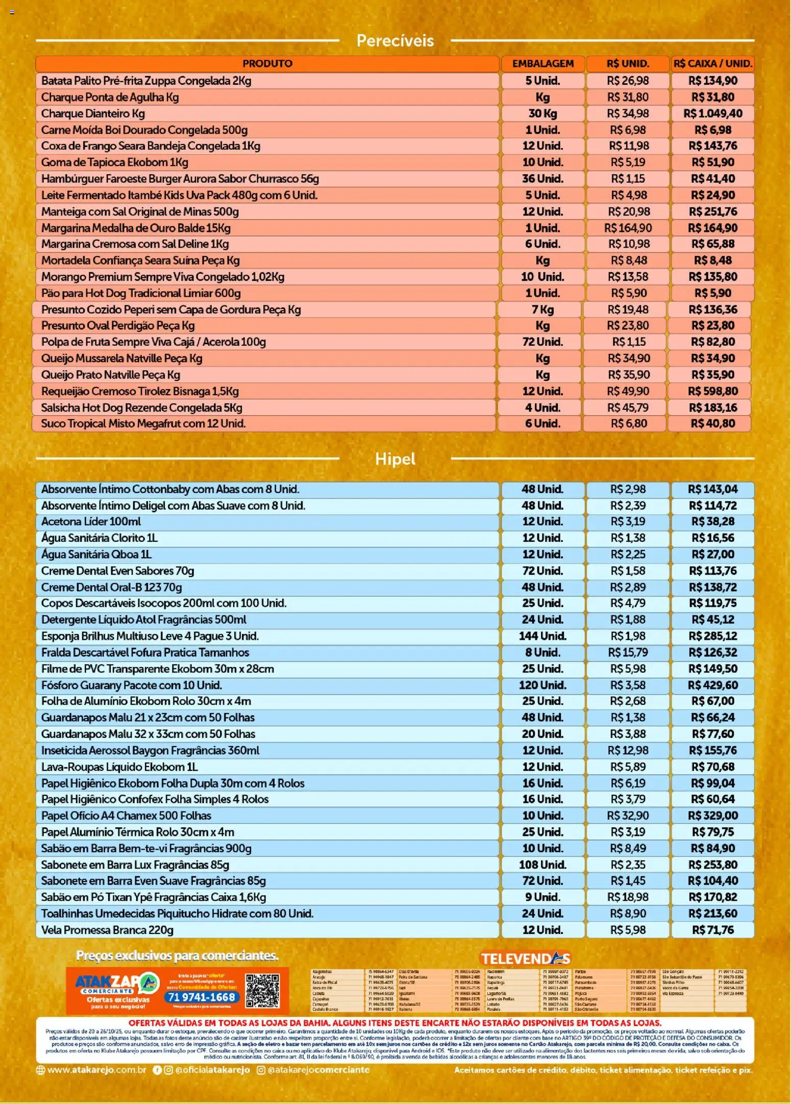 Pré-Visualização do folheto "Encarte Comerciante" da loja Atakarejo válido a partir de 20/10/2025 - Queijo, Mussarela, Papel higiênico, Sabão em pó, Mortadela, Carne moída, Papel alumínio, Creme dental