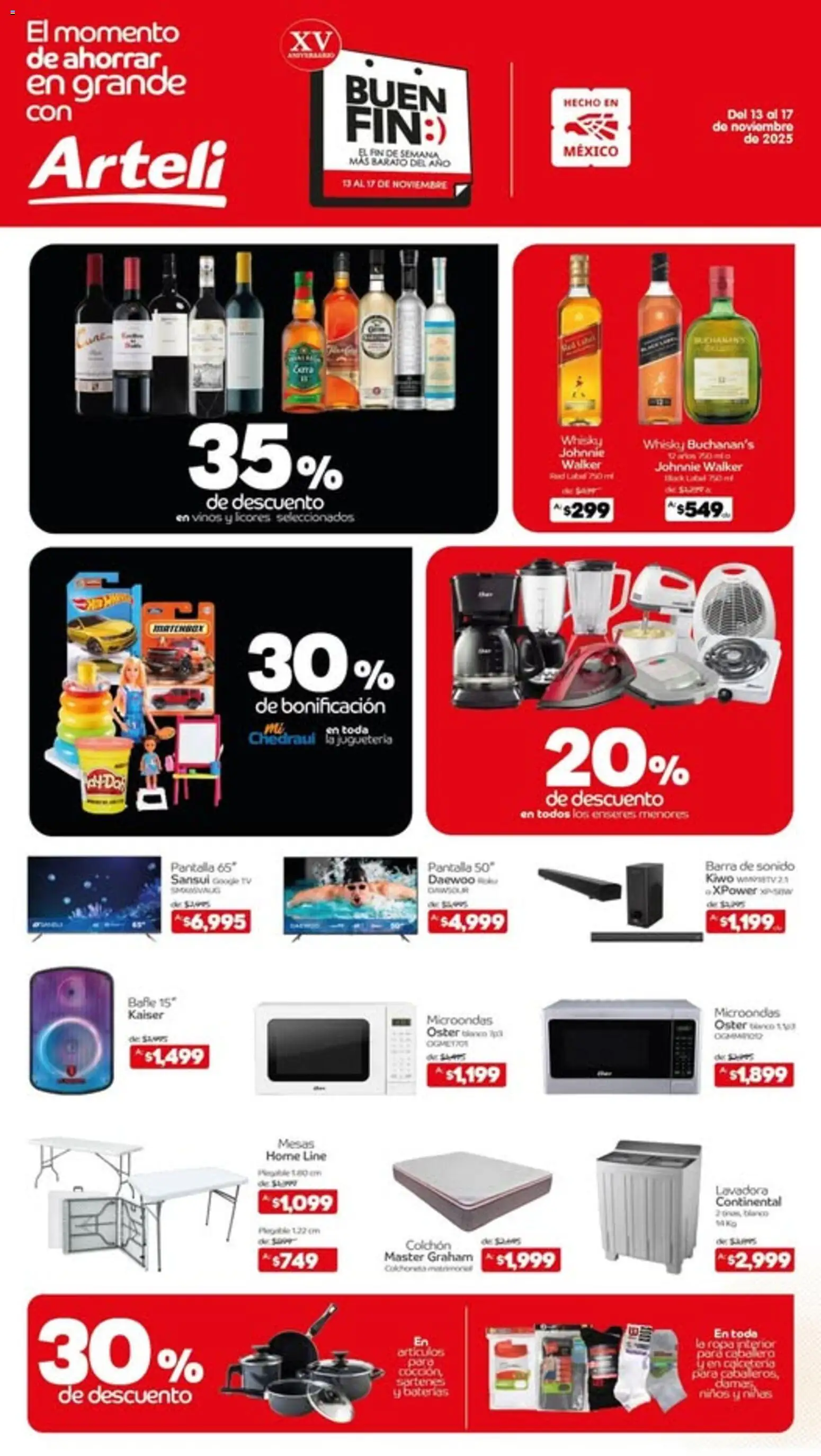 Vista previa las ofertas de la tienda Arteli - Buen Fin desde el 13/11/2025 - Lavadora, Microondas, Ropa, Colchón, Barra de sonido, Barra, Ropa interior