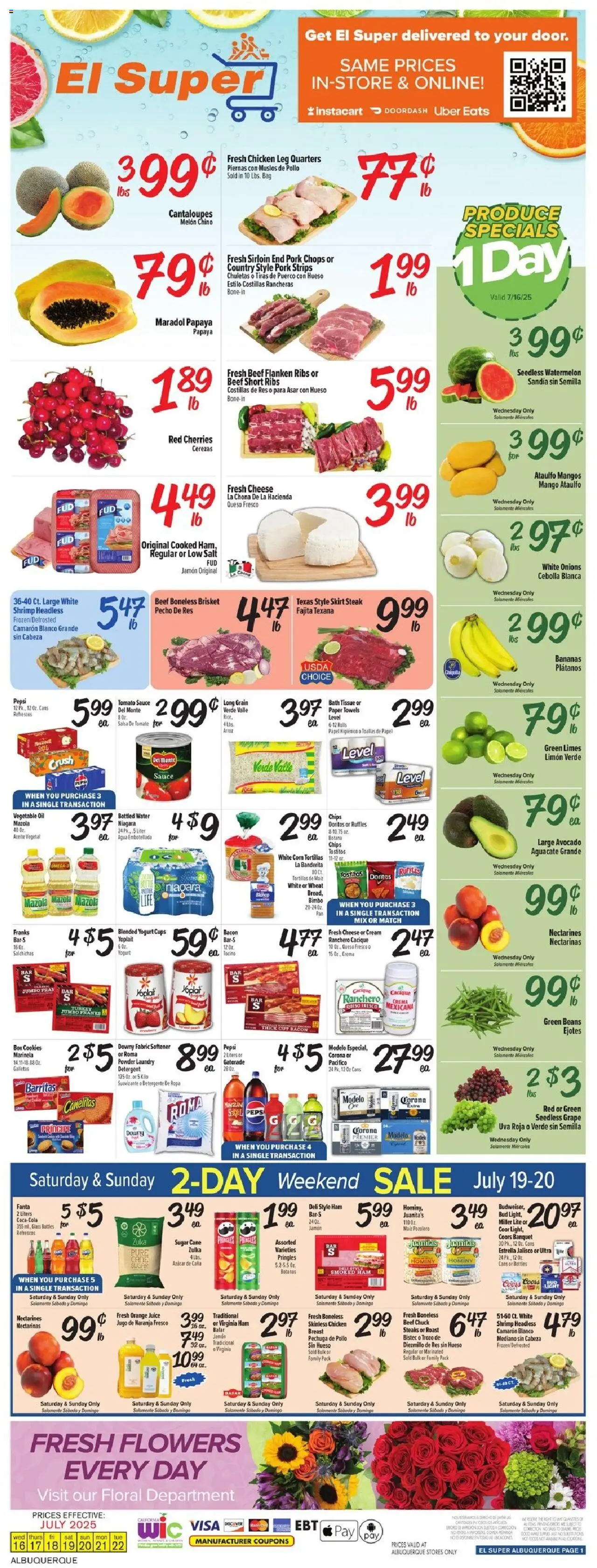 El Super Weekly Ad - NM from 07/16/2025 - Flyer - Page number 1 - Shrimp, Powder, Oil, Cookies, Avocado, Sauce, Pudding, Peach