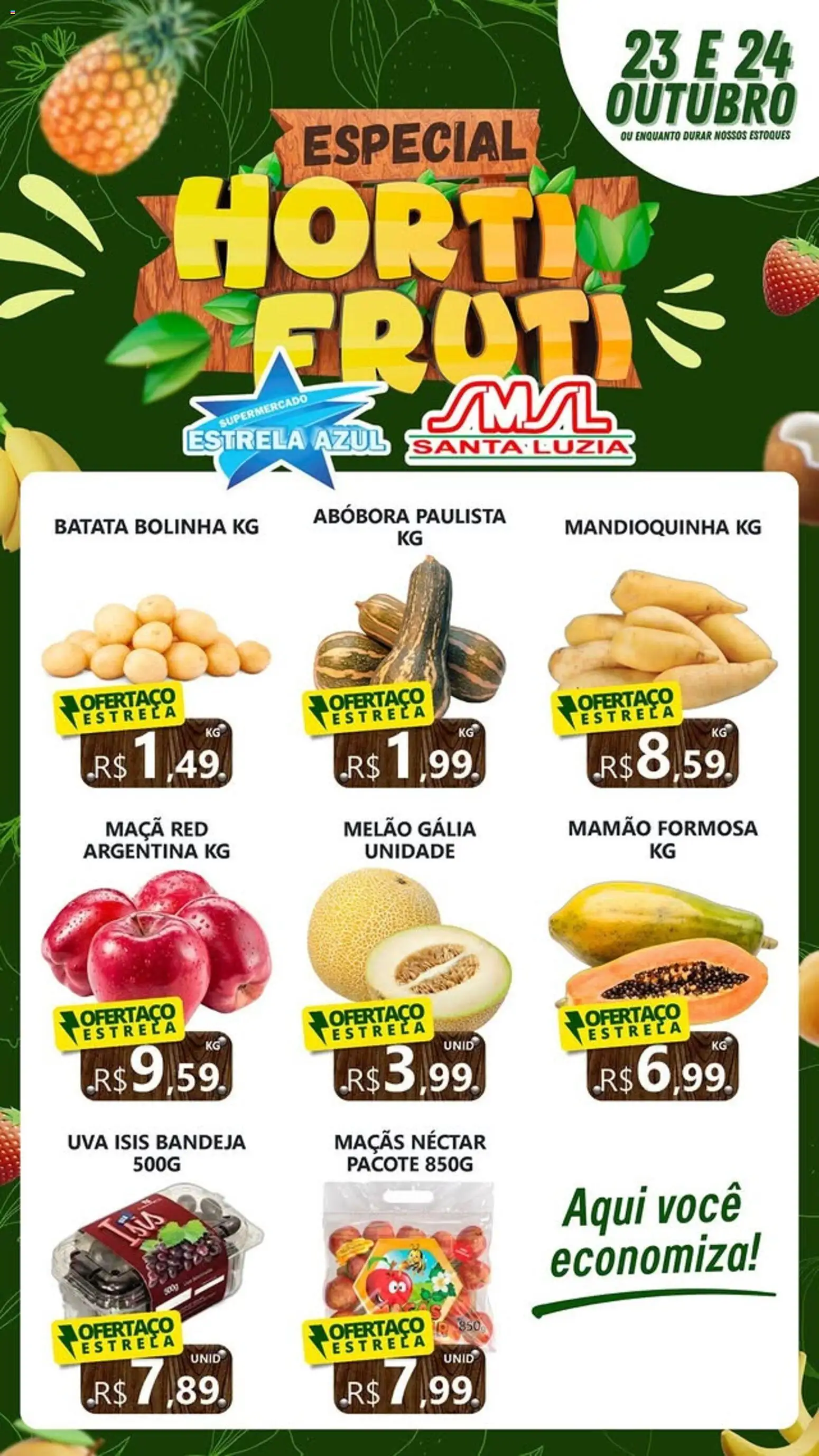 Estrela Azul folheto "Ofertas Hortifruti" válido a partir de 23/10/2025 - número de página 1 - Uva, Maçãs, Abóbora, Batata, Bandeja, Melão, Mandioquinha, Mamão