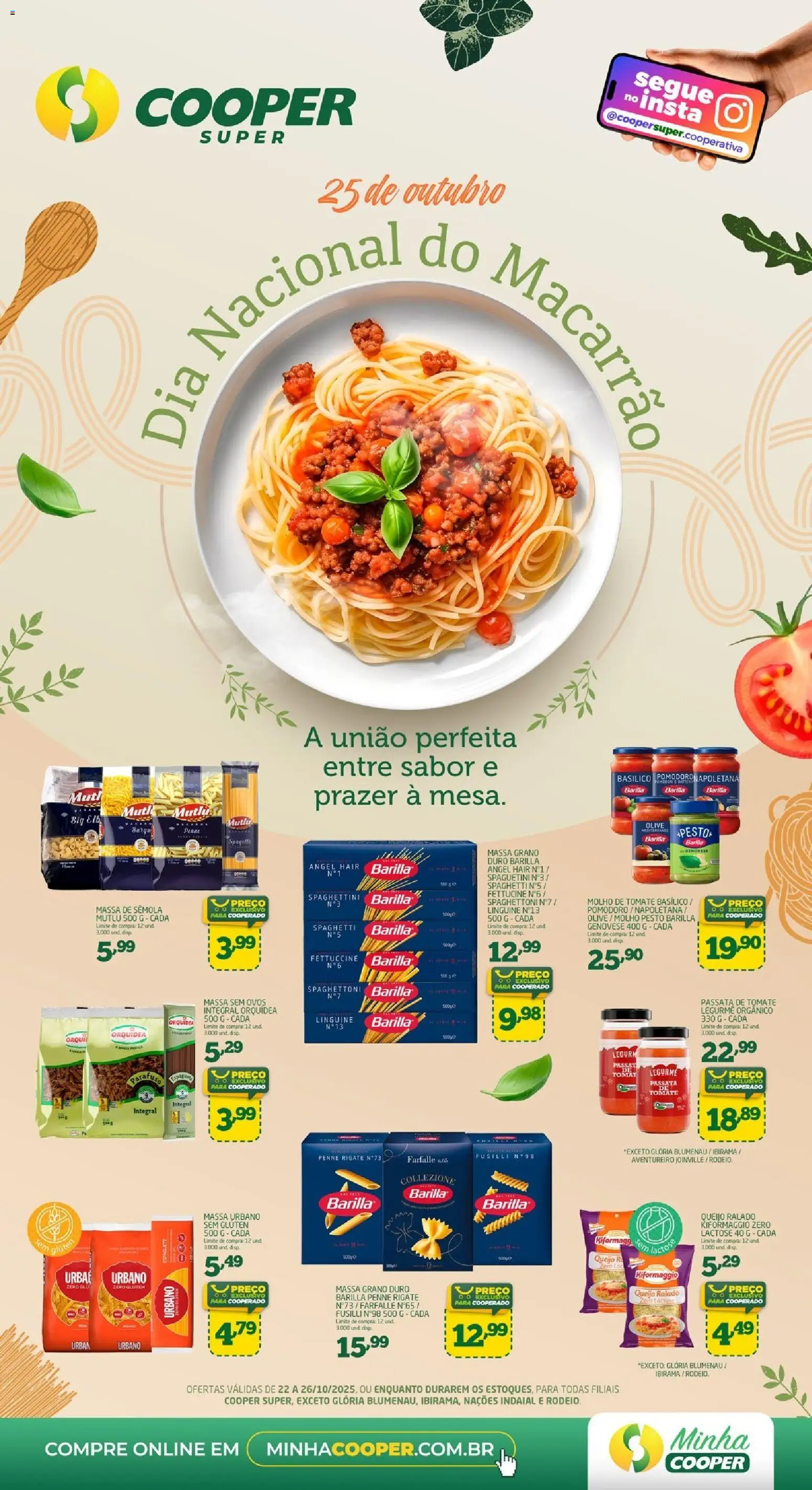 Cooper folheto "Ofertas Dia do macarrao" válido a partir de 22/10/2025 - número de página 1 - Orquídea, Macarrão, Ovos, Queijo, Pesto, Queijo ralado, Passata de tomate, Barilla