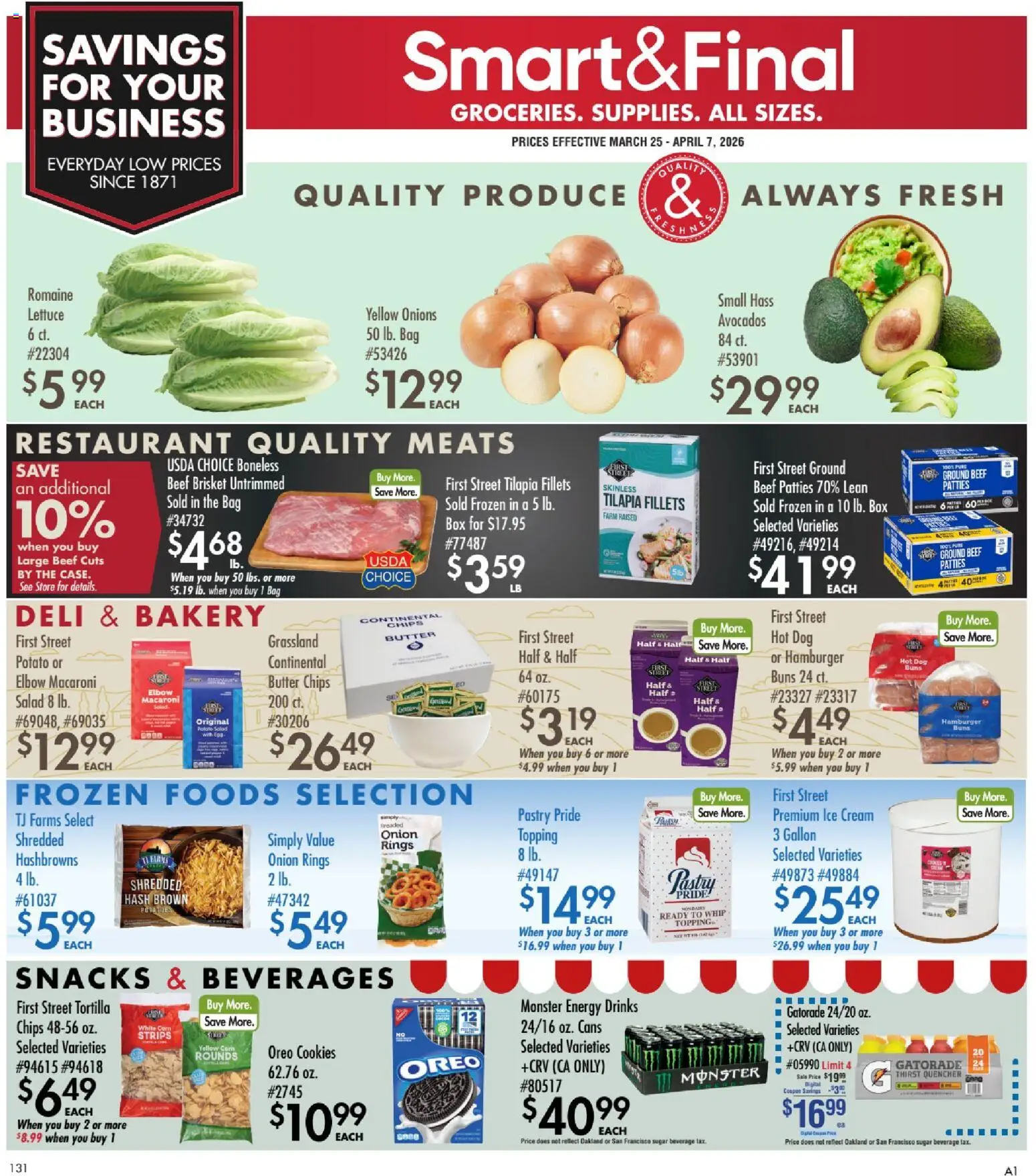 Ad Preview of Smart & Final Smart & Final Business & Club from 03/25/2026 - Cookies, Salad, Chips, Butter, Onion, Potato salad, Beverages, Romaine