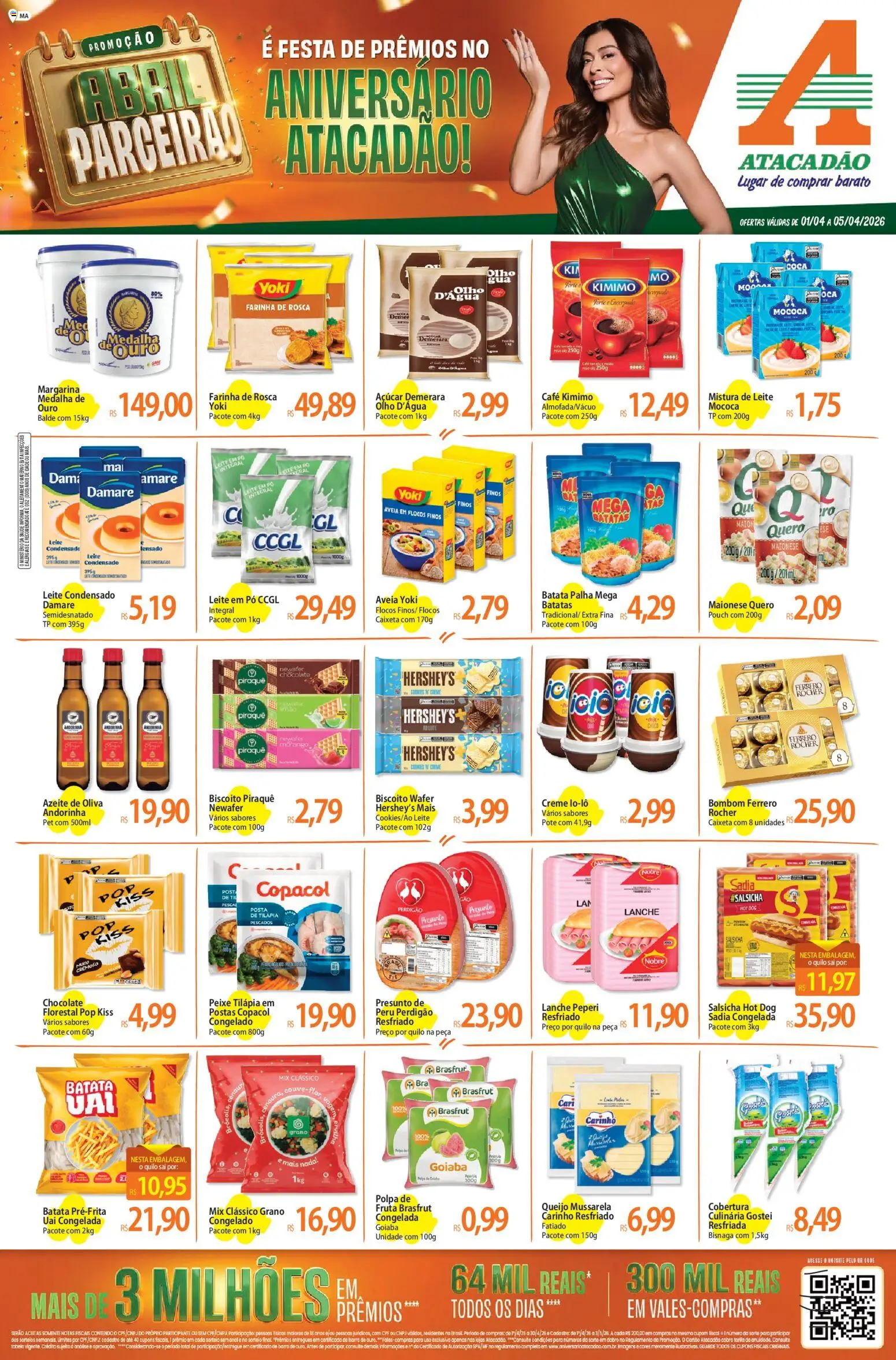 Pré-Visualização do folheto "Atacadão ofertas - MA" da loja Atacadão válido a partir de 01/04/2026 - Peixe, Cookies, Leite condensado, Açúcar, Creme, Bombom, Maiô, Balde