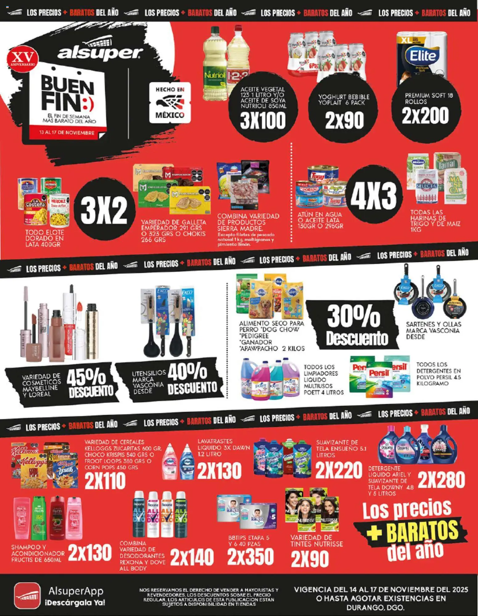 Vista previa las ofertas de la tienda Alsuper - Folleto Durango desde el 14/11/2025 - Té, Shampoo, Maíz, Atún, Pañales, Sobre, Lavavajillas, Polvo