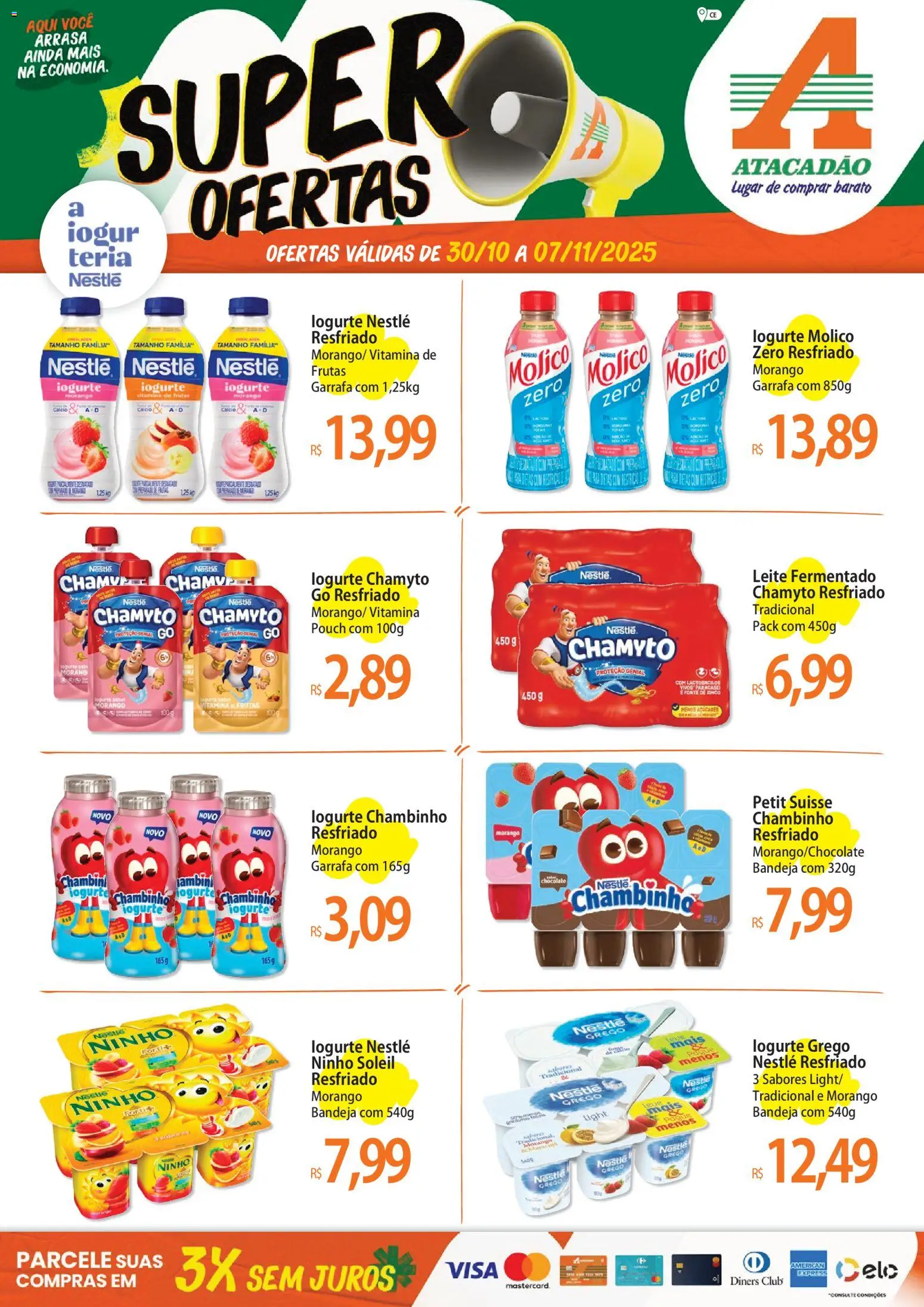 Pré-Visualização do folheto "Ofertas - CE" da loja Atacadão válido a partir de 30/10/2025 - Frutas, Iogurte, Leite, Bandeja, Leite fermentado, Cálcio