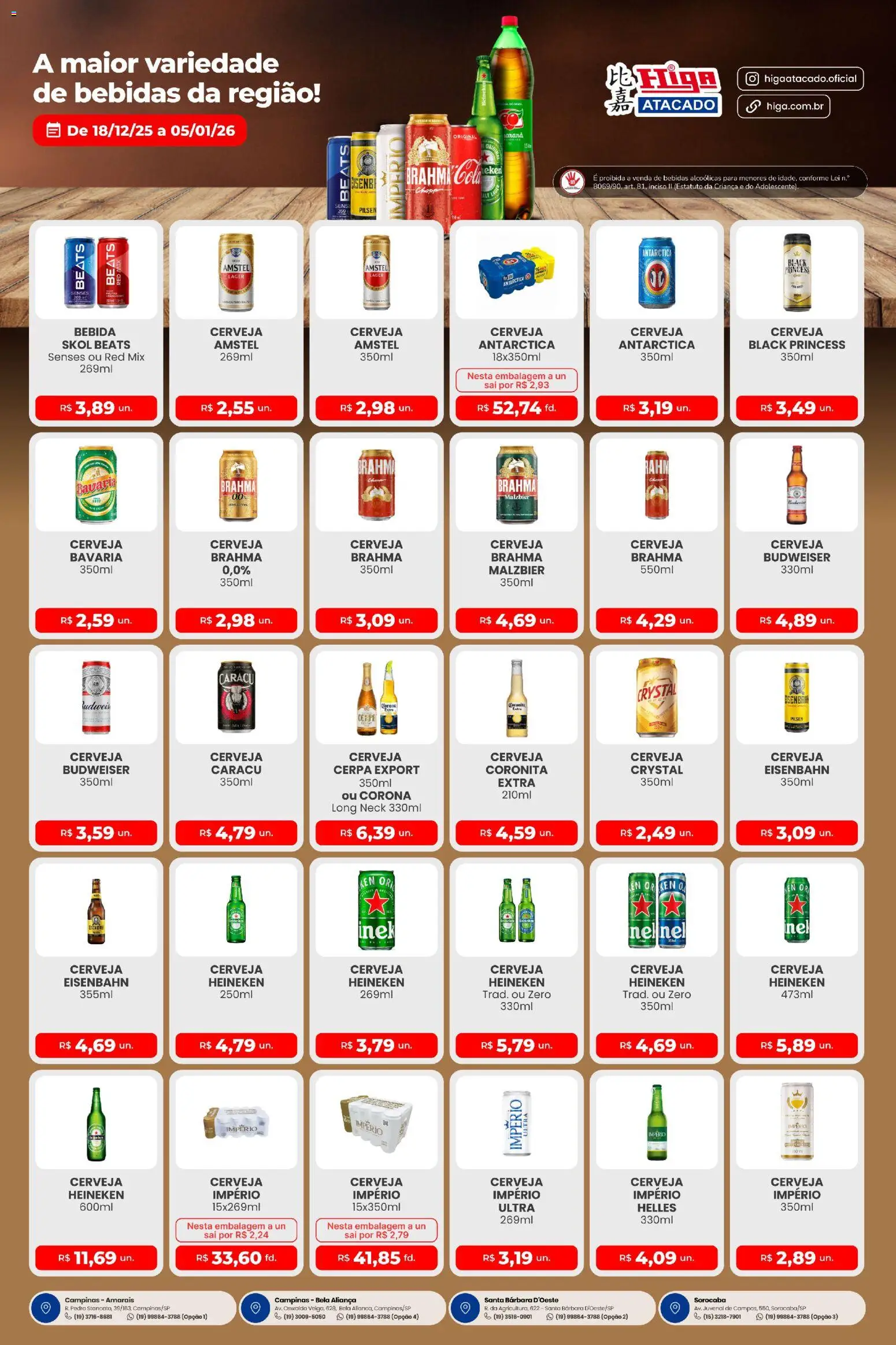 Pré-Visualização do folheto "Ofertas Festival de Bebidas" da loja Higa Atacado válido a partir de 18/12/2025 - Heineken, Cerveja, Aliança, Bebidas, Bebida, Cerveja Heineken, Eisenbahn