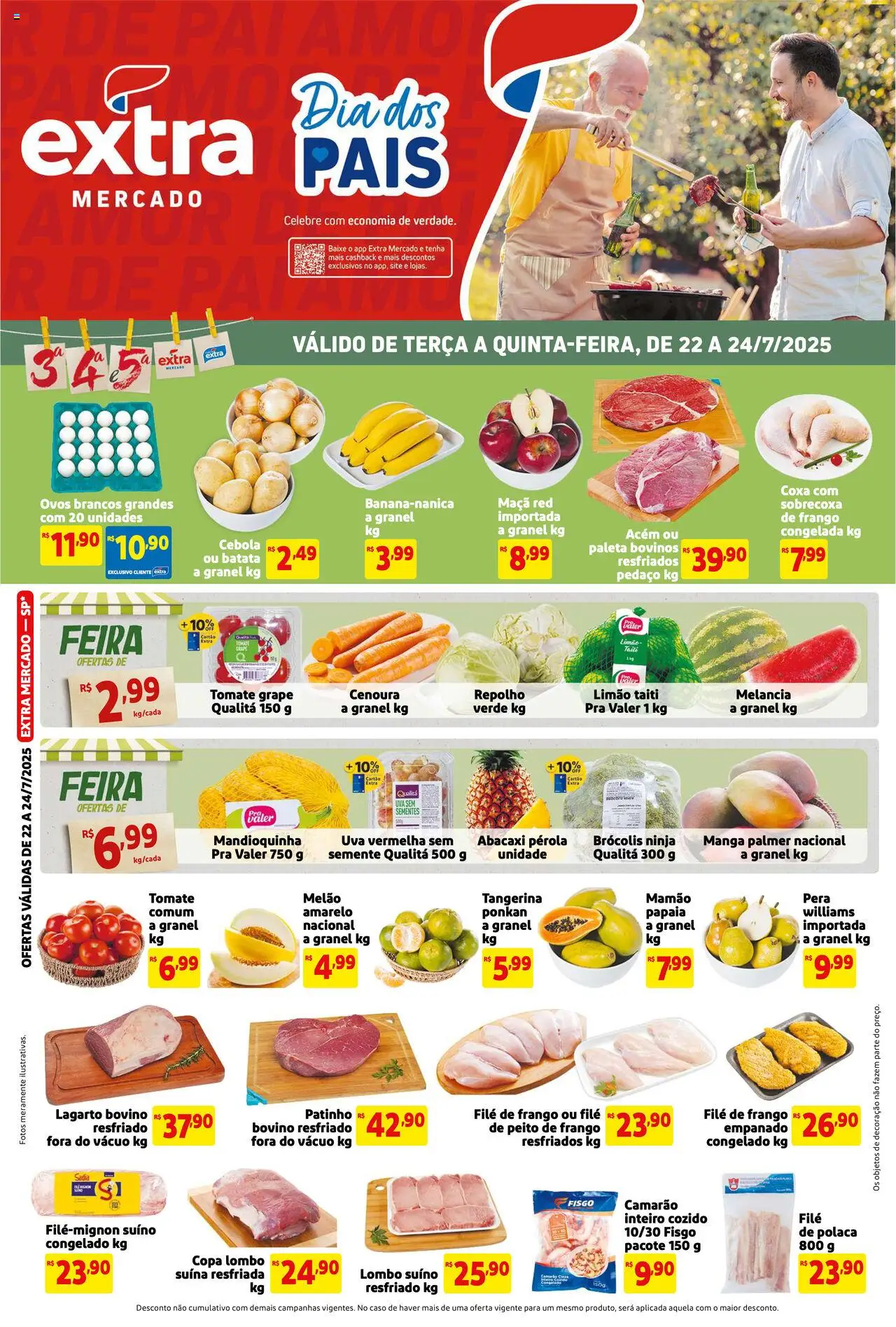 Extra folheto "Ofertas de Mercado Terça e Quinta" válido a partir de 22/07/2025 - número de página 1 - Melancia, Cebola, Repolho, Lombo, Camarão, Copa, Abacaxi, Mamão