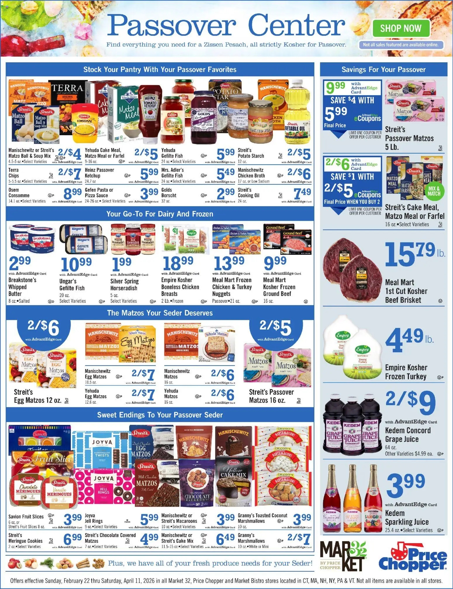 Ad Preview of Price Chopper Price Chopper Passover from 03/01/2026 - Chocolate, Cake, Beet, Oil, Coconut, Ground beef, Sauce, Chicken