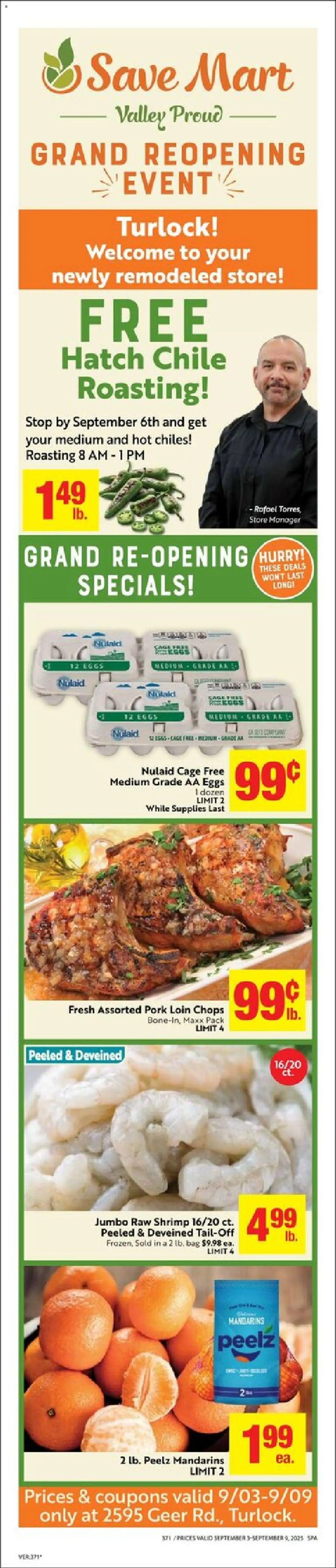 Save Mart Ad from 09/03/2025 - Flyer - Page number 1 - Eggs, Shrimp, Bag, Mandarins, Pork, Pork loin