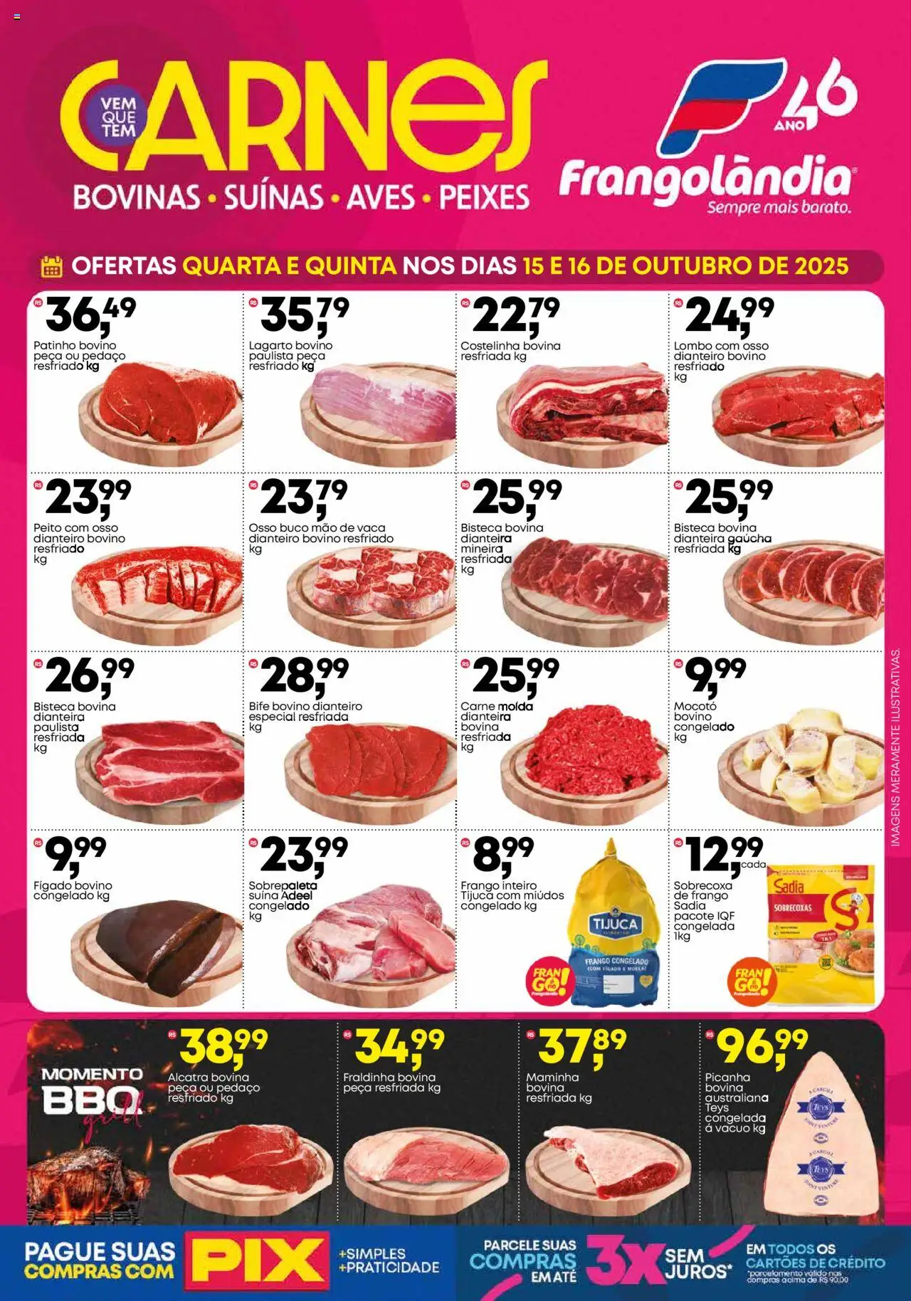 Frangolândia folheto "Ofertas Carnes" válido a partir de 15/10/2025 - número de página 1 - Picanha, Carne, Frango, Fígado, Fraldinha, Carne moída, Alcatra, Maminha