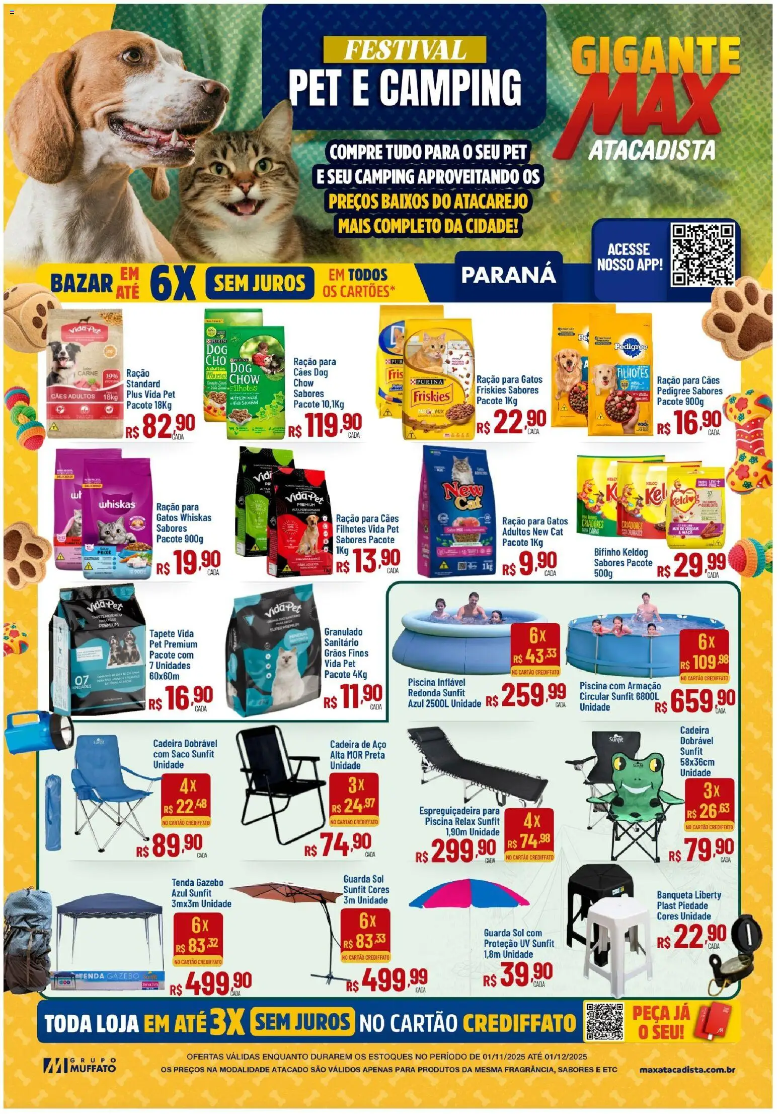 Pré-Visualização do folheto "Ofertas Festival Pet e Camping" da loja Max Atacadista válido a partir de 01/11/2025