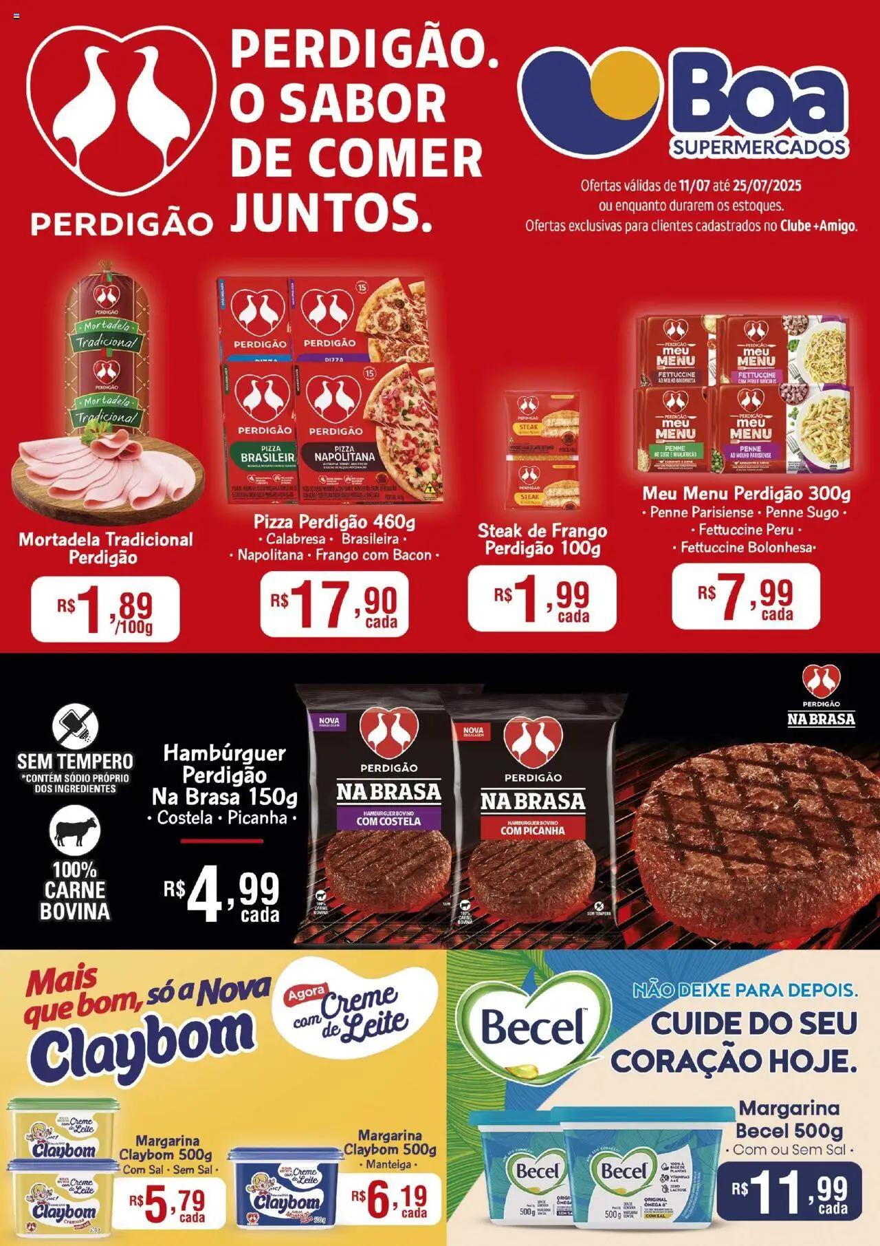 Boa Supermercados folheto "Ofertas BRF" válido a partir de 11/07/2025 - número de página 1 - Picanha, Leite, Manteiga, Carne, Hambúrguer, Bacon, Sal, Ômega