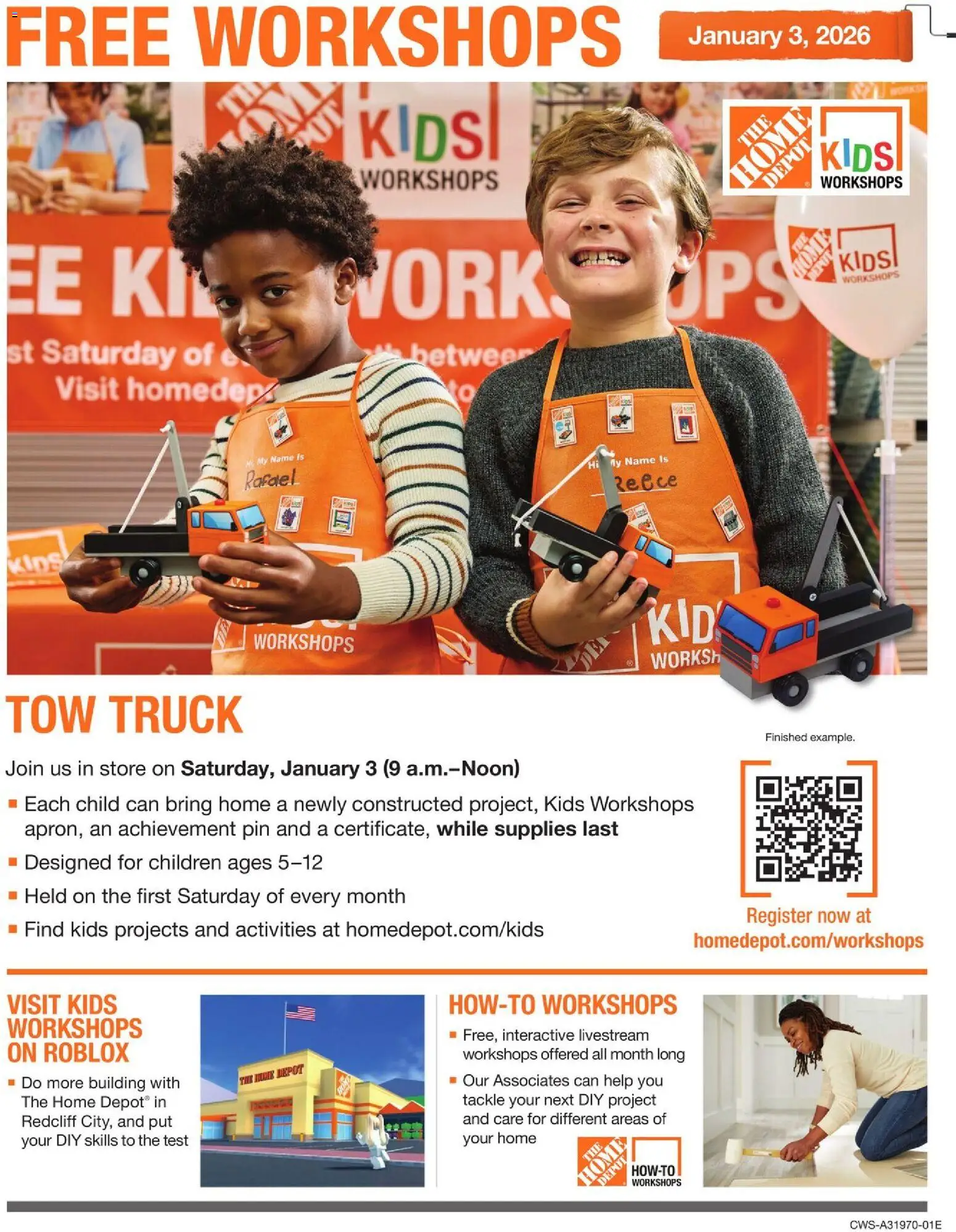 Ad Preview of Home Depot Kids Workshops from 01/03/2026
