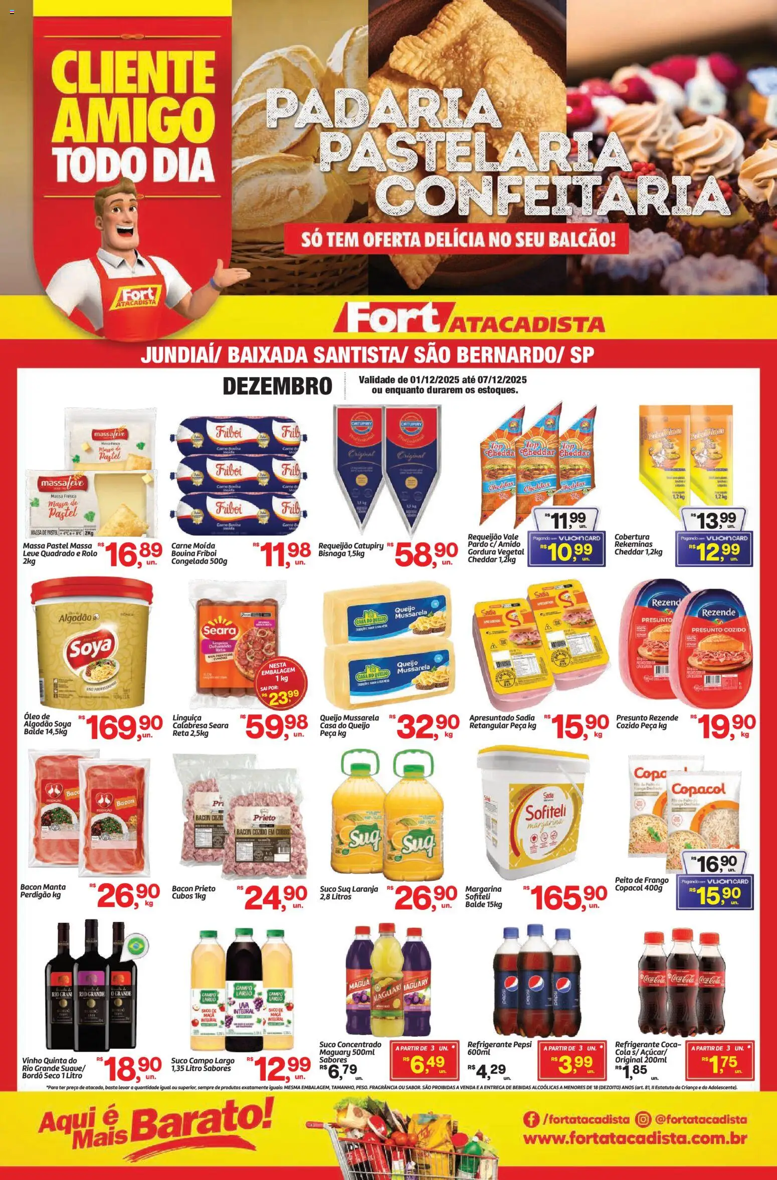 Pré-Visualização do folheto "Ofertas Padaria" da loja Fort Atacadista válido a partir de 01/12/2025 - Copa, Carne, Catupiry, Bacon, Peito de frango, Presunto, Margarina, Rolo