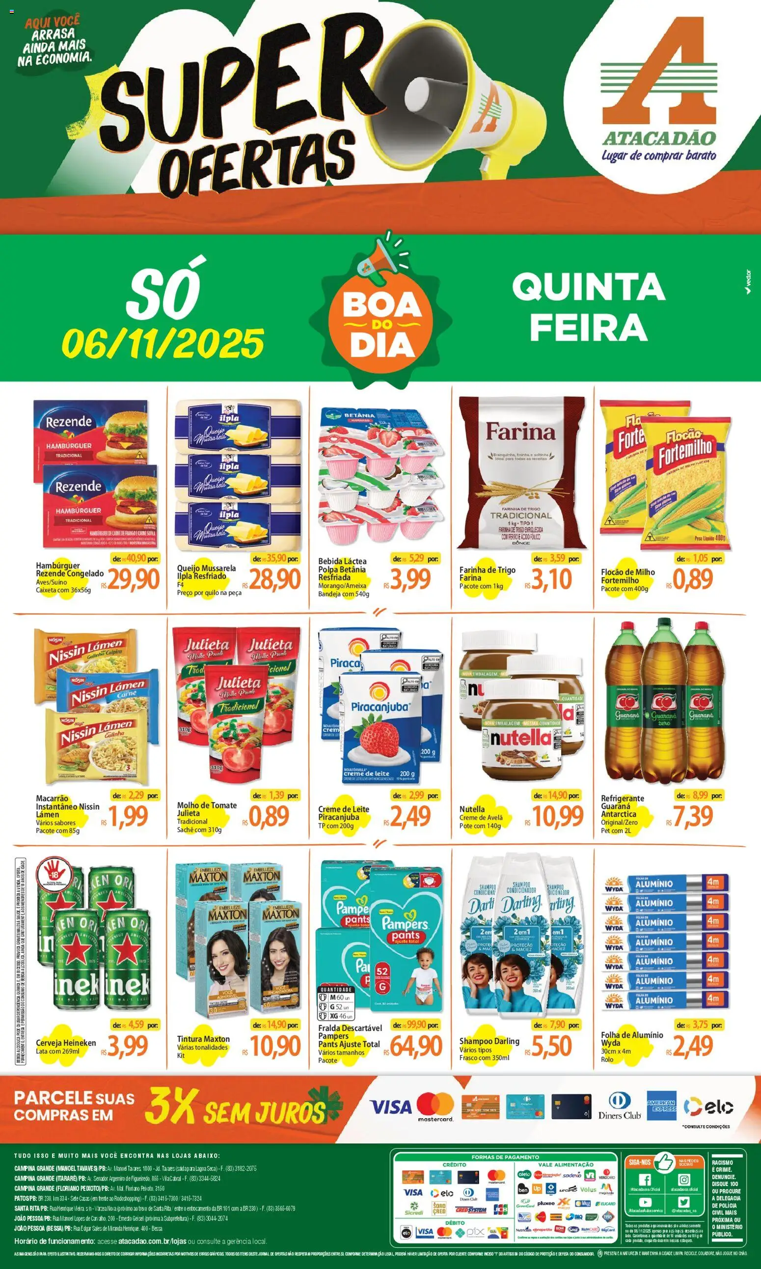 Pré-Visualização do folheto "Ofertas - PB" da loja Atacadão válido a partir de 06/11/2025 - Nutella, Creme de leite, Bandeja, Guaraná, Avelã, Creme de avelã, Rolo, Carne de frango