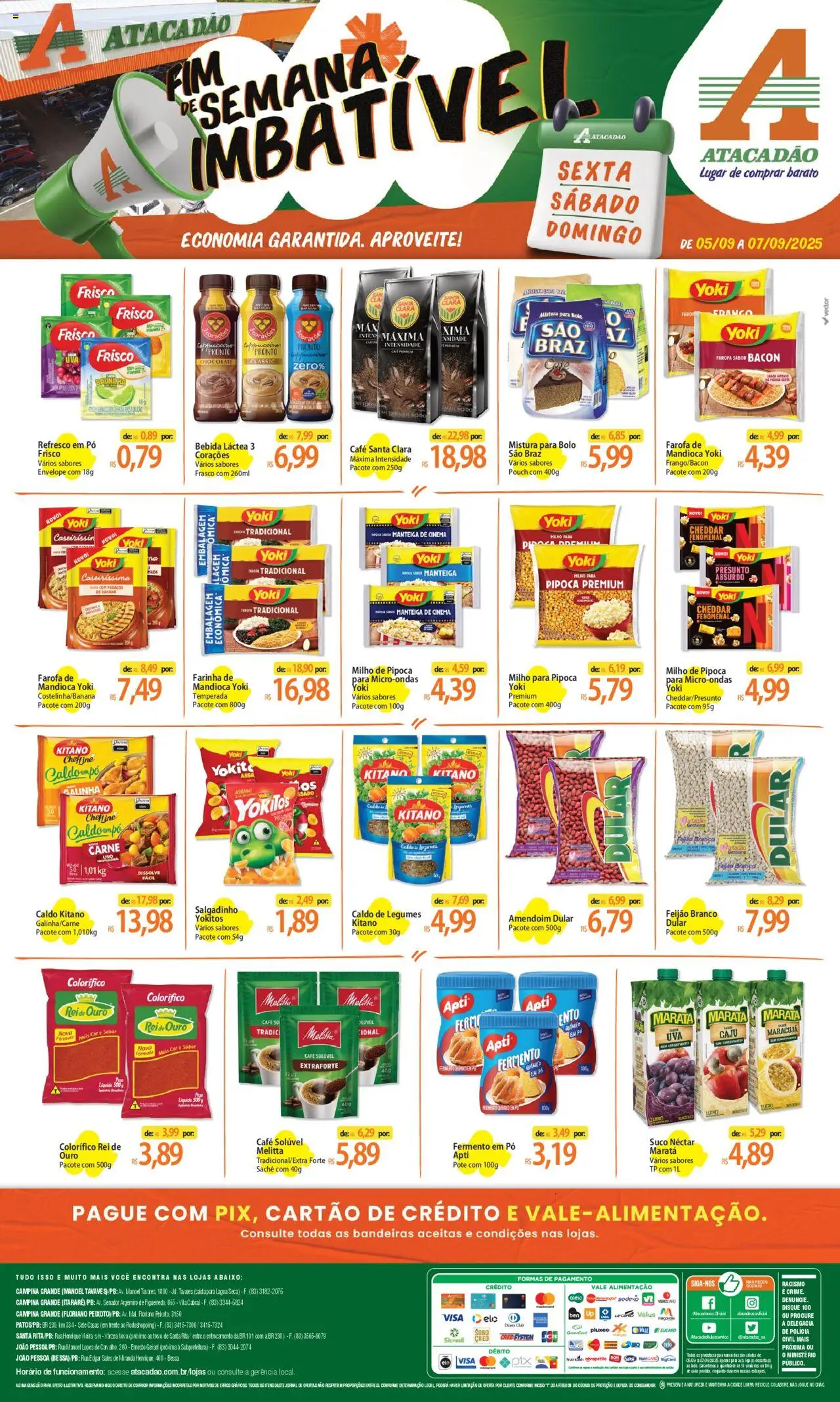 Atacadão folheto "Ofertas - PB" válido a partir de 05/09/2025 - número de página 1 - Microondas, Feijão, Manteiga, Milho, Cheddar, Pó, Presunto, Farinha