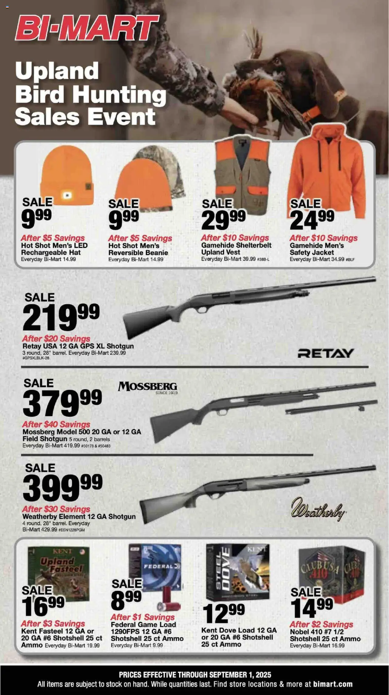 Bi-Mart Upland Bird Hunting Flyer from 08/19/2025 - Flyer - Page number 1