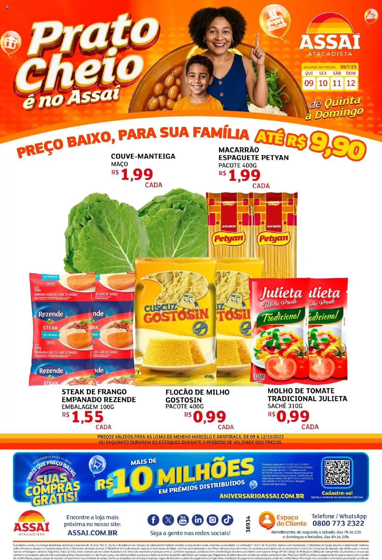 Pré-Visualização do folheto "Encarte - AL" da loja Assaí Atacadista válido a partir de 09/10/2025 - Celular, Bebidas, Bebida, Frango, Tomate, Milho, Baixo, Steak