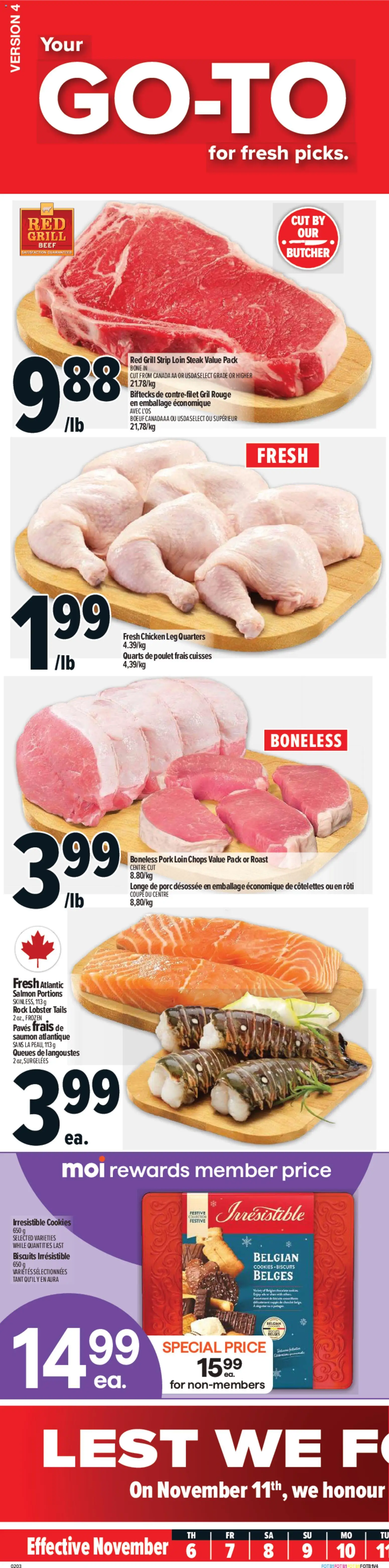 Preview of leaflet Trois-Pistoles from shop Metro is valid from Nov 06, 2025 - Chicken, Steak, Salmon, Biscuits, Beef, Grill, Pork, Pork loin