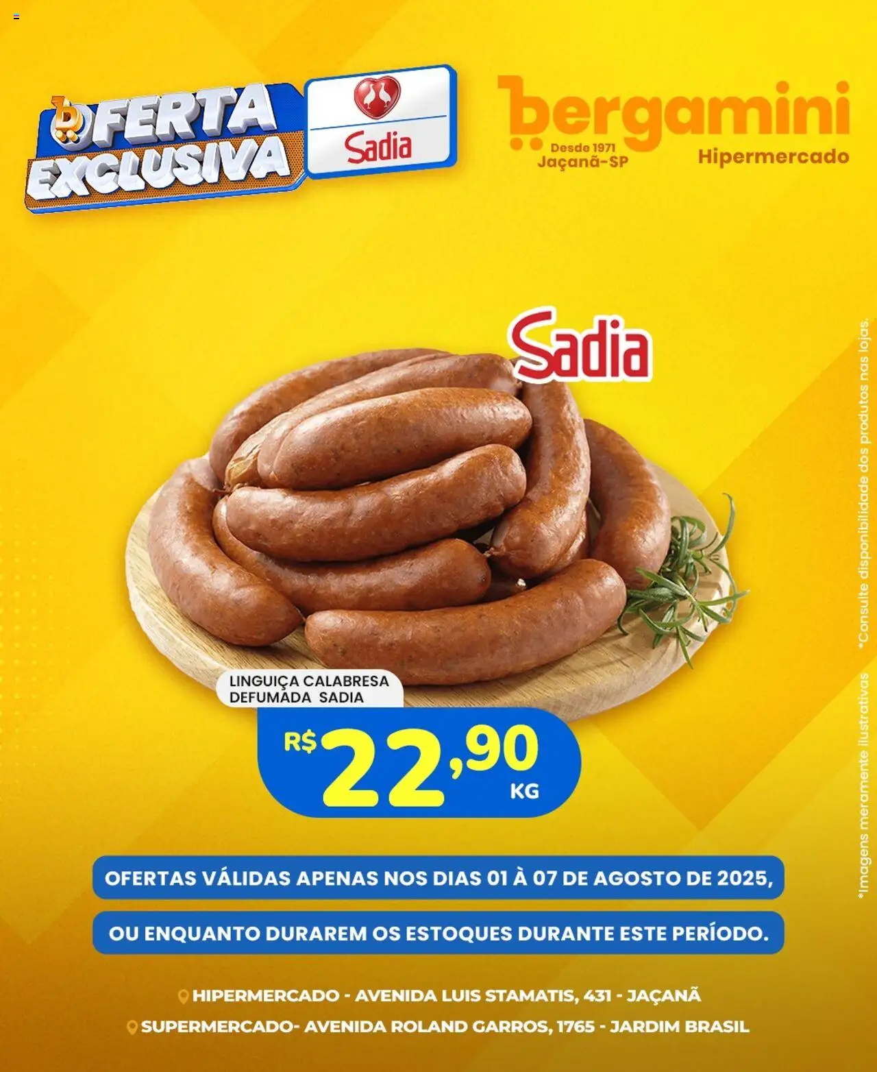 Supermercado Bergamini folheto "Ofertas Sadia e Perdigão" válido a partir de 01/08/2025 - número de página 1