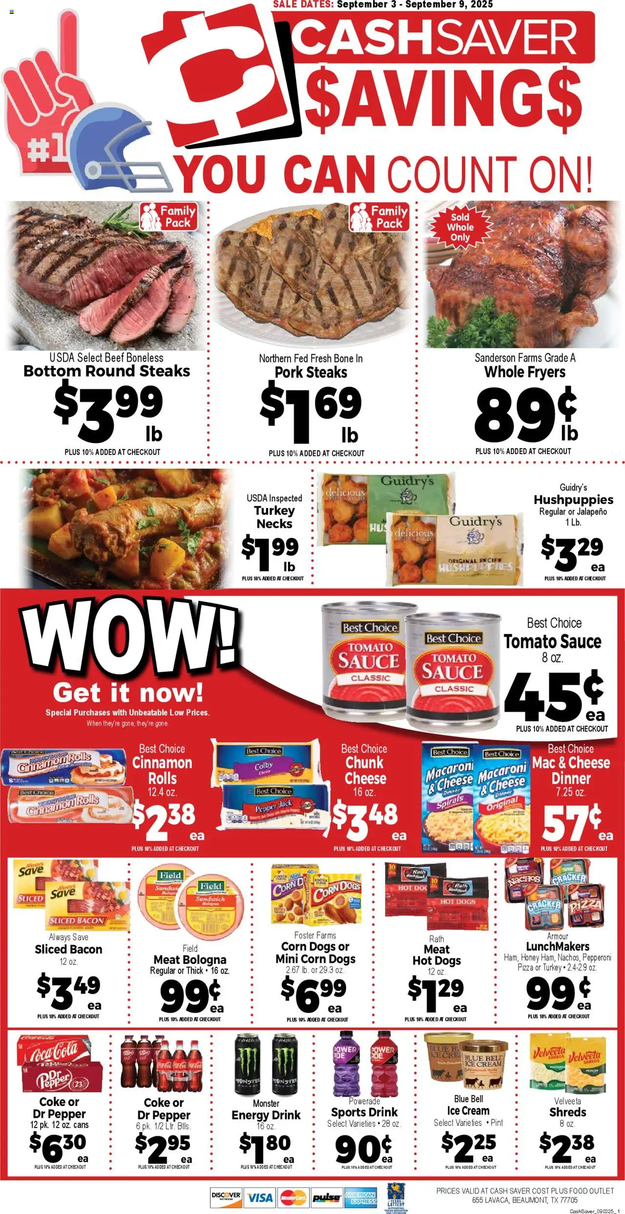 Market Basket Cash Saver from 09/03/2025 - Flyer - Page number 1 - Turkey, Ice, Hot Dogs, Cheese, Tomato, Bacon, Energy drink, Sports drink
