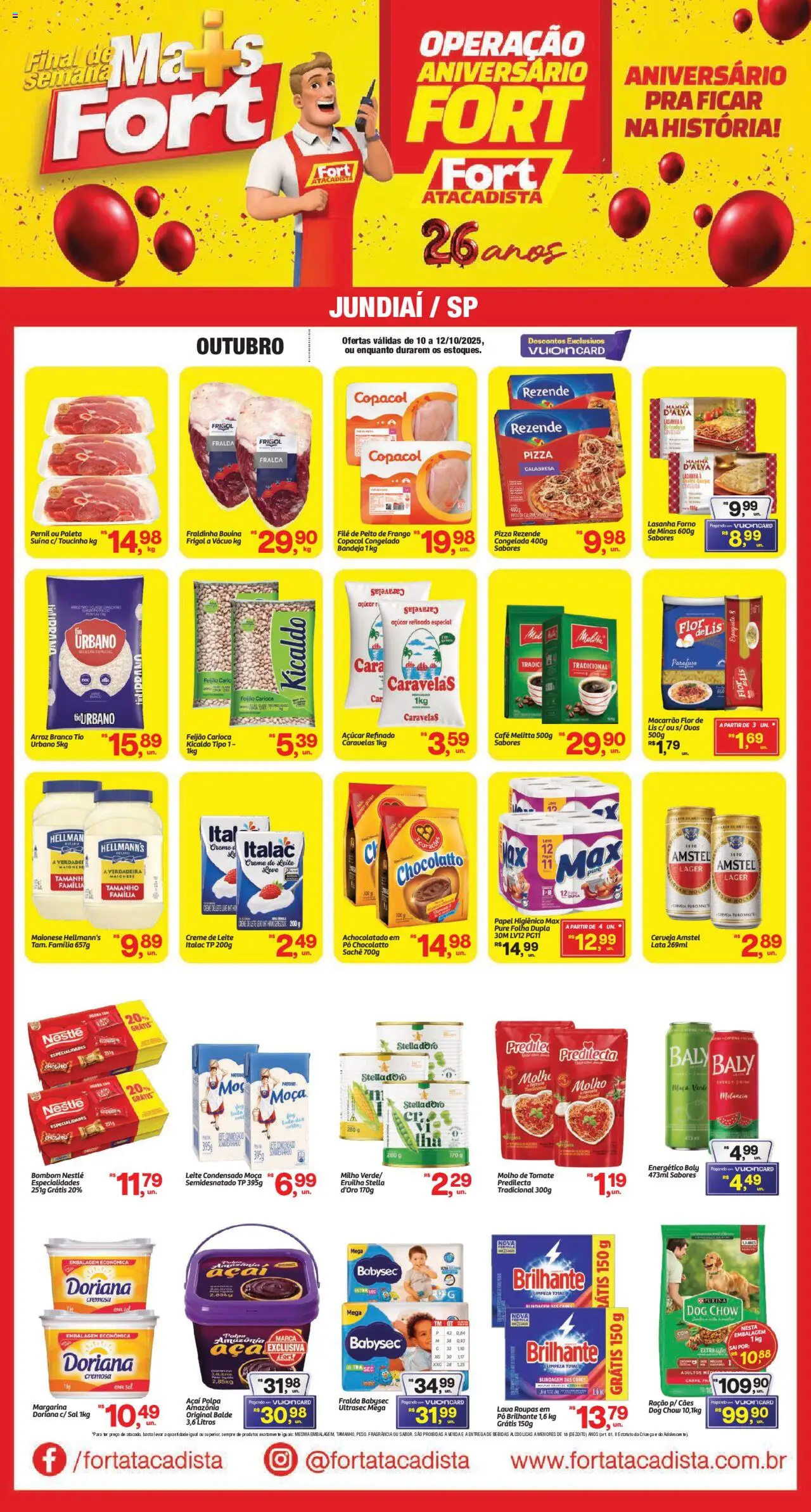 Fort Atacadista folheto "Ofertas Fim de Semana" válido a partir de 10/10/2025 - número de página 1 - Macarrão, Bebidas, Leite, Tomate, Açúcar, Creme de leite, Margarina, Especialidades