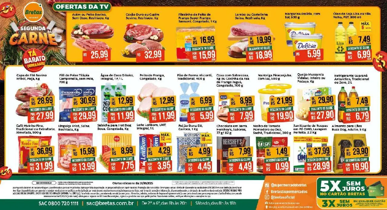 Bretas folheto "Ofertas do Dia" válido a partir de 20/10/2025 - número de página 1 - Café, Coco, Roupas, Chocolate em barra, Frango, Manteiga, Guaraná, Margarina