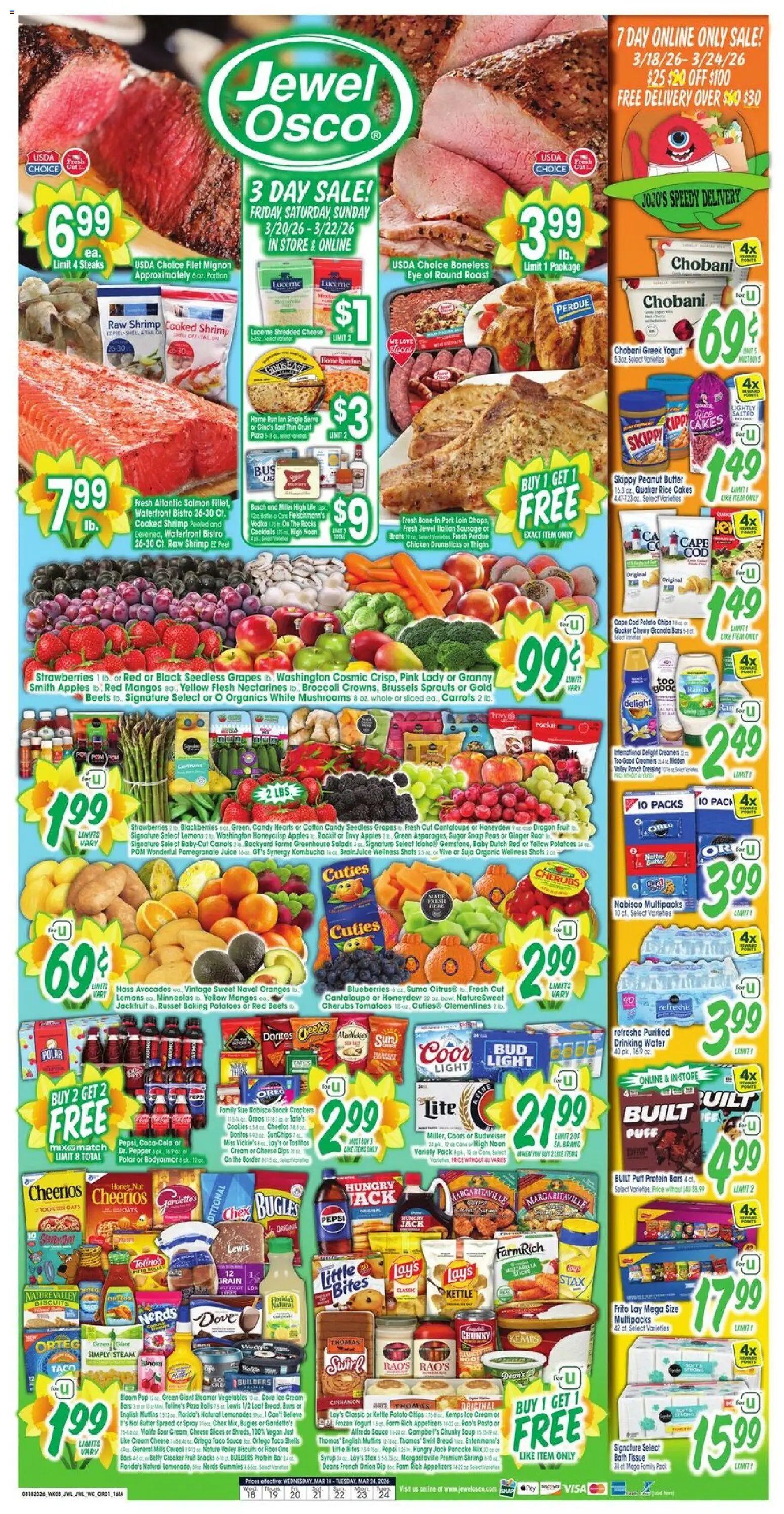 Ad Preview of Jewel Osco Jewel Osco Weekly Ad - IA from 03/18/2026 - Broccoli, Juice, Blueberries, Ginger, Butter, Pepper, Greek yogurt, Cream