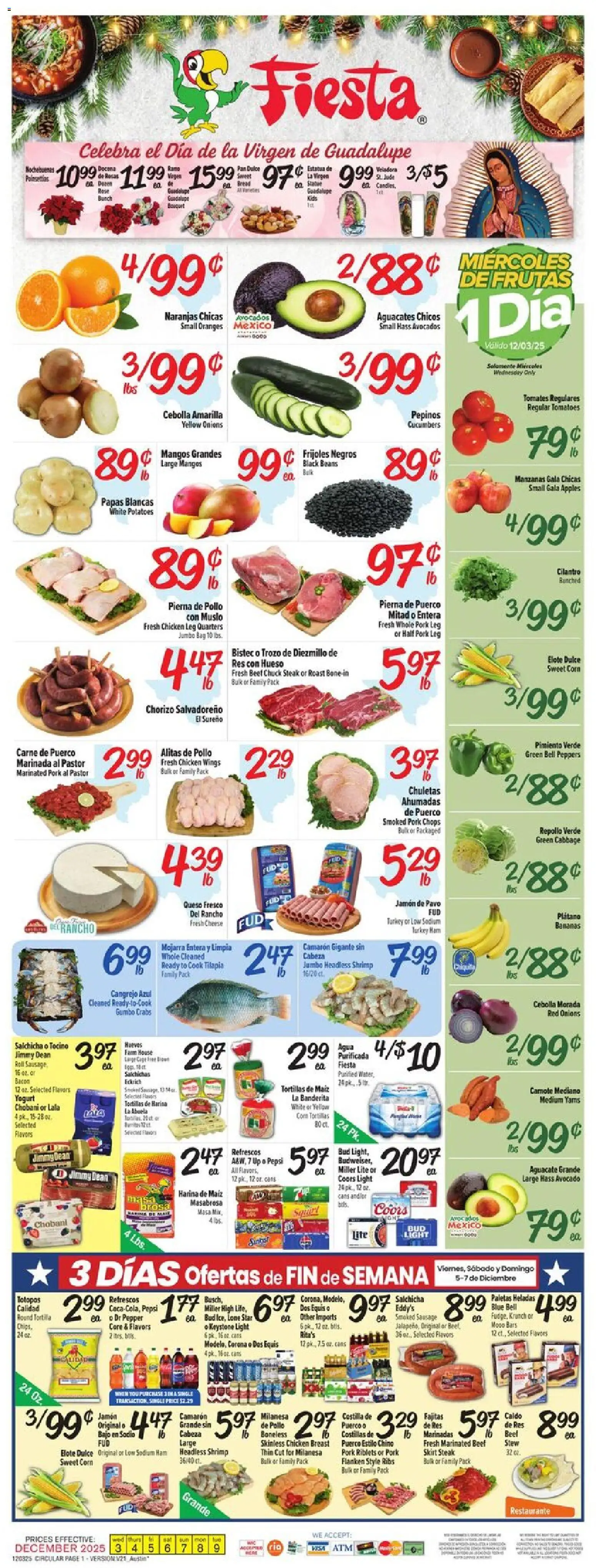 Ad Preview of Fiesta Mart Weekly Ad from 12/03/2025 - Turkey, Bananas, Chicken wings, Pepsi, Cucumbers, Pepper, Beans, Tortillas