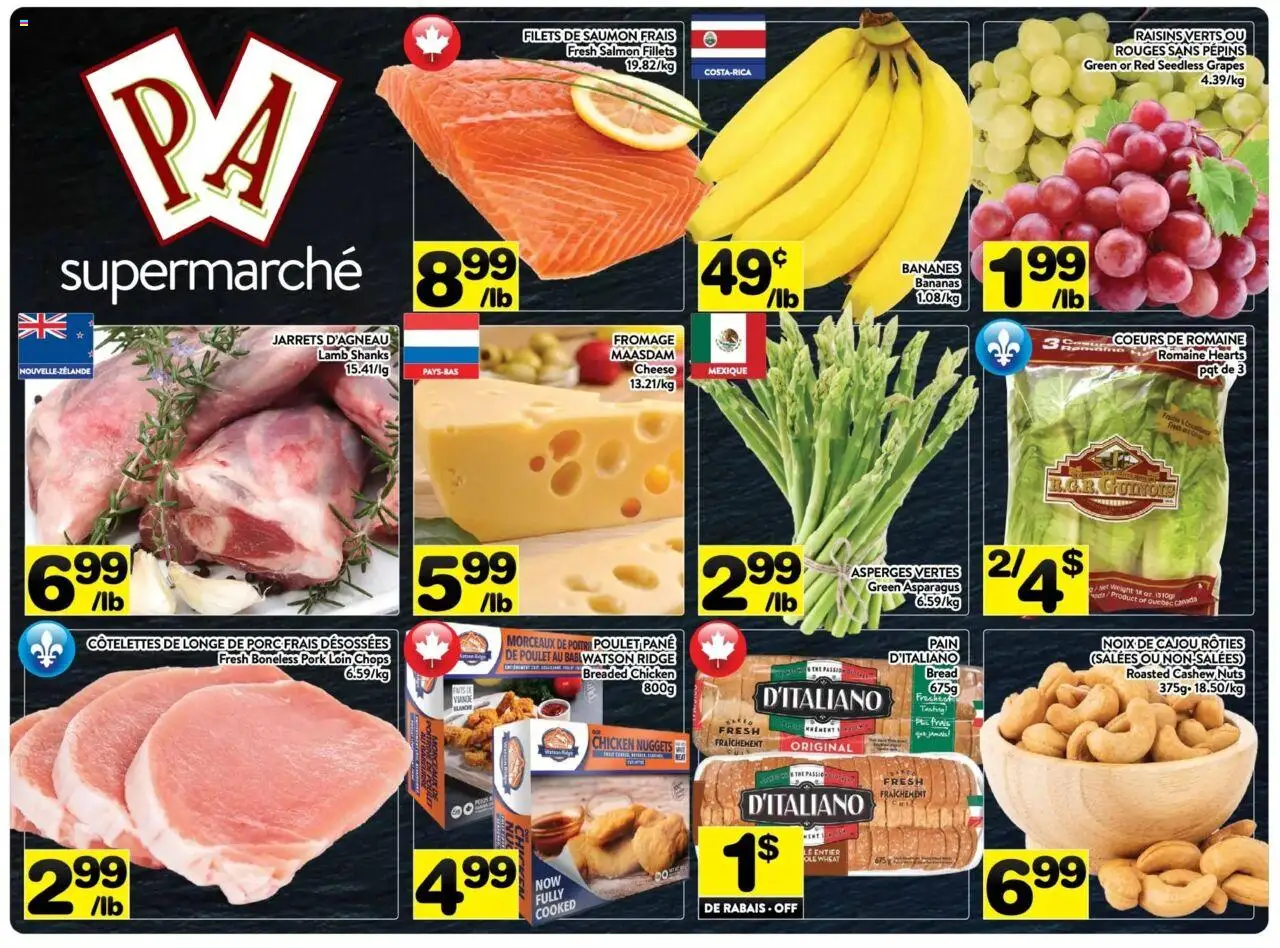 Pa Supermarché flyer valid from Sep 22, 2025 - page number 1 - Chicken, Bread, Bananas, Nuts, Pork, Raisins, Ridge, Pork loin