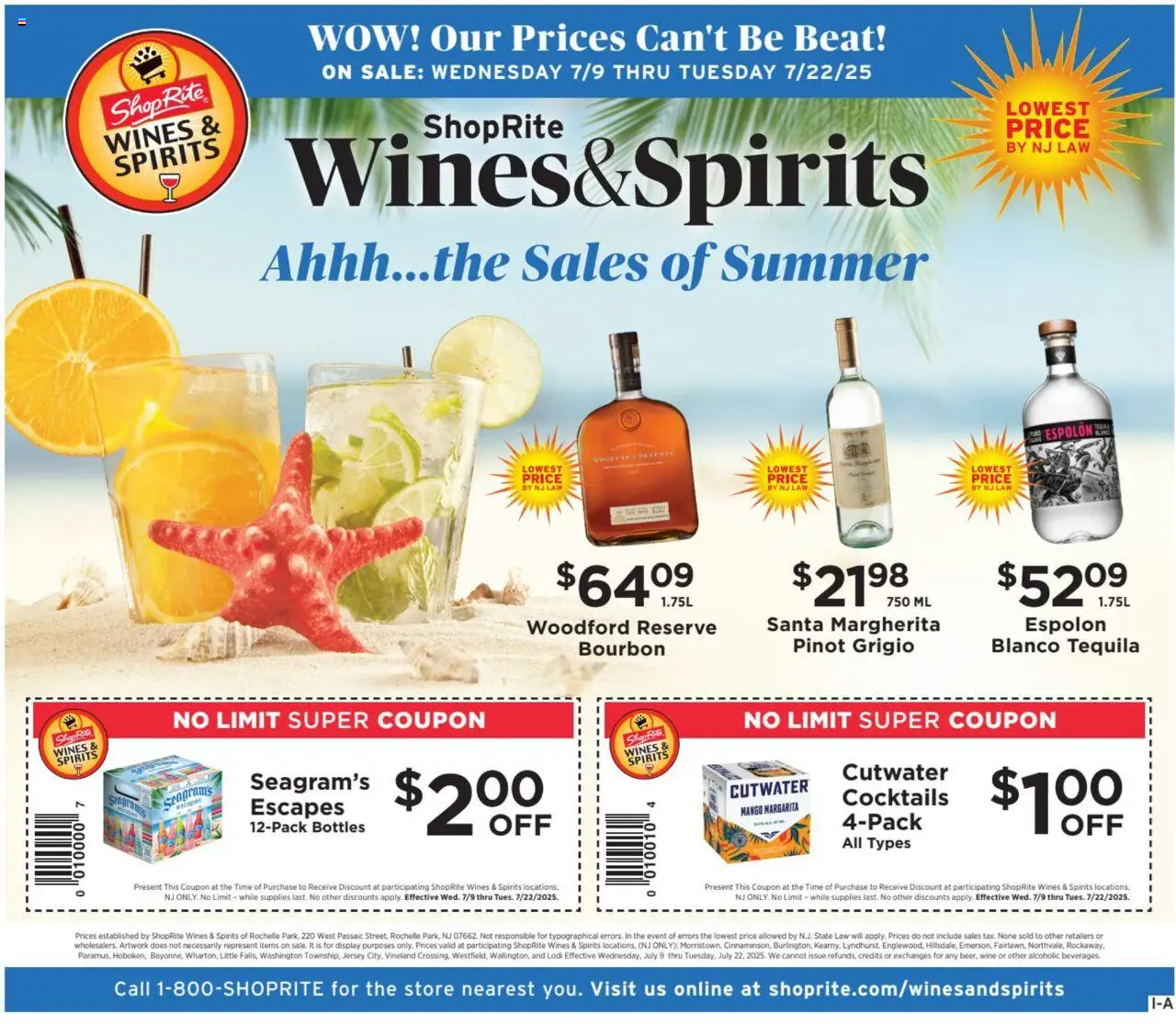 ShopRite Circular from 07/09/2025 >> Weekly Ad, flyer - Page number 1 - Tequila, Wine, Bourbon, Mango, Cocktails