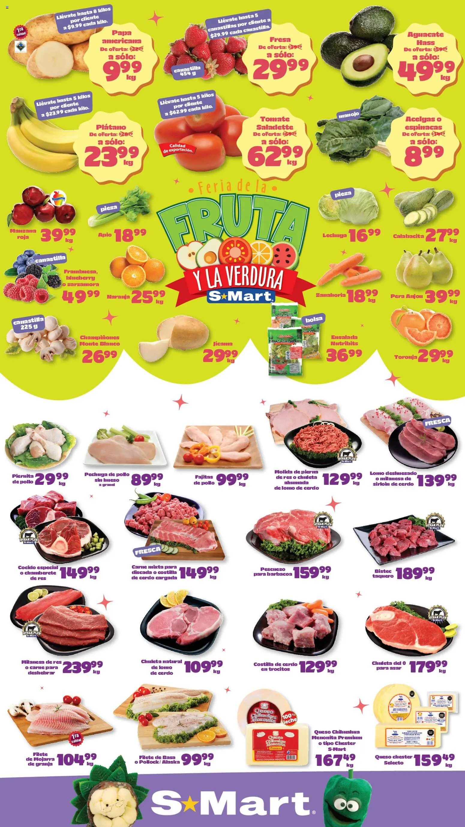 Vista previa las ofertas de la tienda S-Mart - S-Mart folleto Juárez desde el 07/04/2026 - Ensalada, Tomate, Queso, Zanahoria, Bistec, Apio, Champiñones, Steak