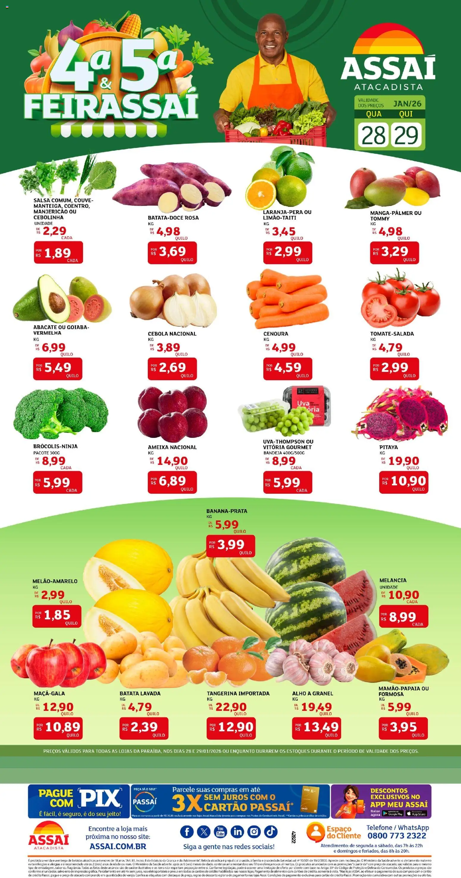 Pré-Visualização do folheto "Encarte - PB" da loja Assaí Atacadista válido a partir de 28/01/2026 - Melancia, Pneus, Batata, Ameixa, Abacate, Cenoura, Salsa, Bandeja
