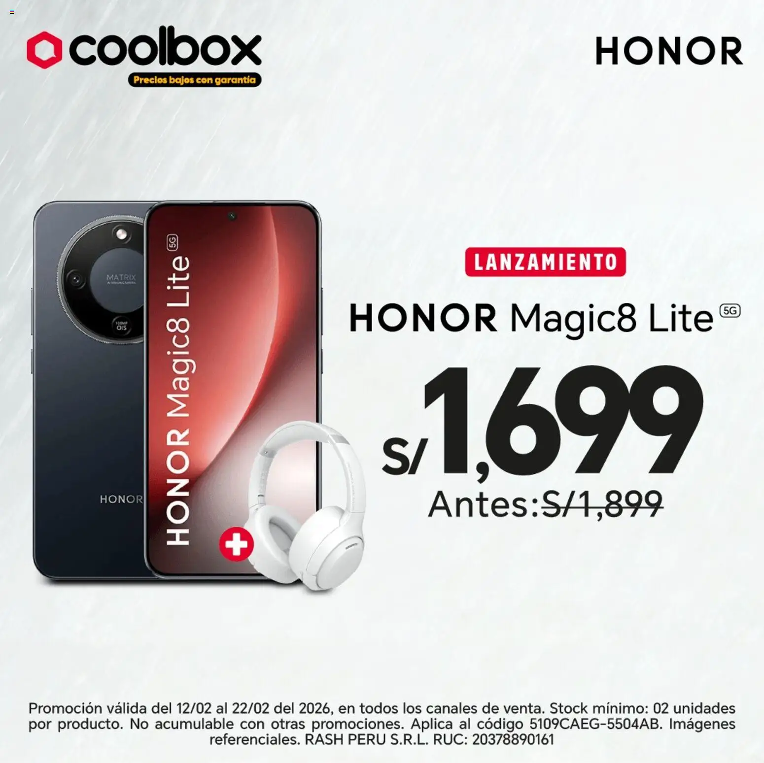 Vista previa de HONOR Magic8 Lite de la tienda Coolbox válido desde 12/02/2026