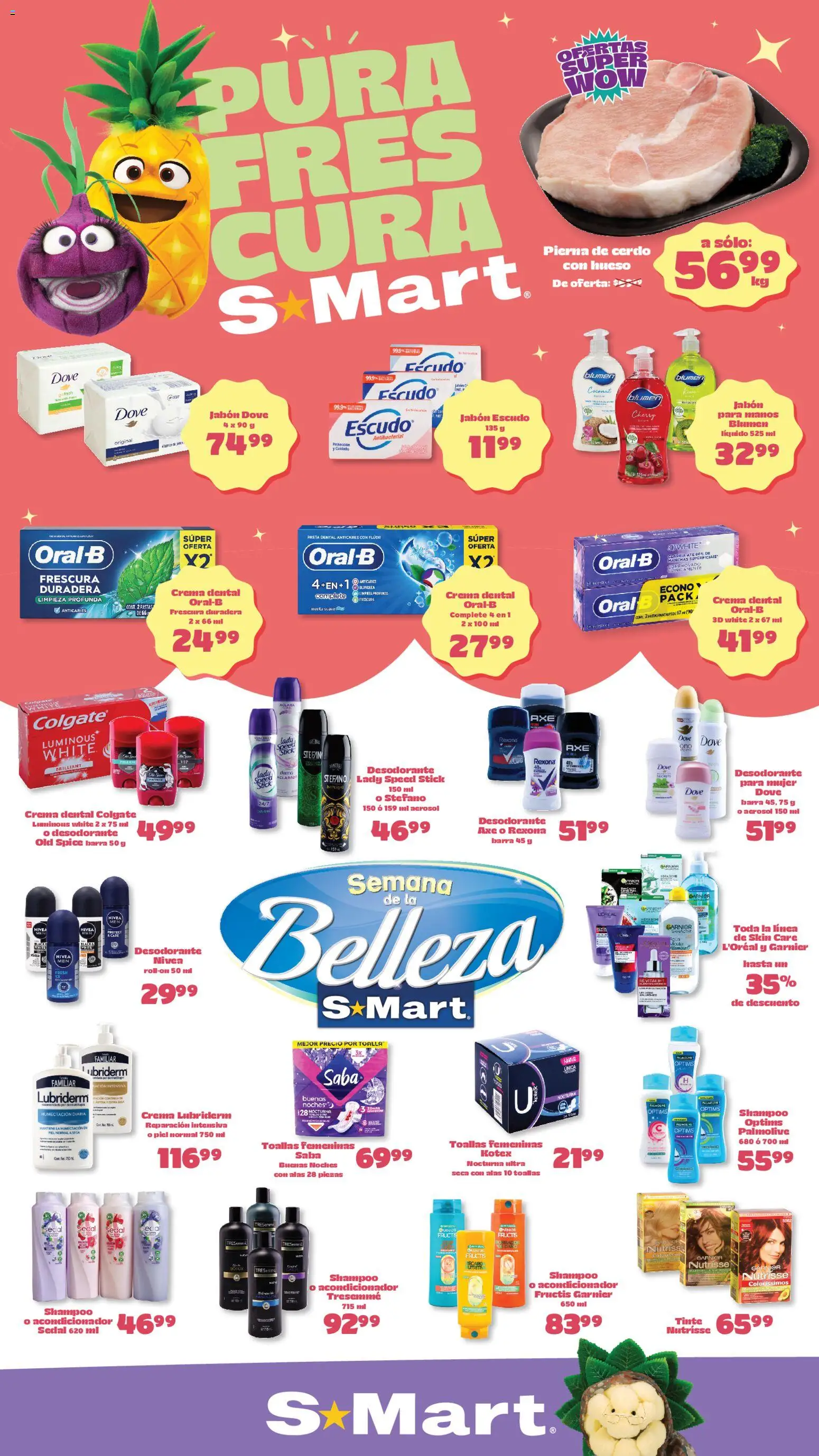 Vista previa las ofertas de la tienda S-Mart - S-Mart folleto Ofertas de feria Juárez desde el 21/04/2026 - Shampoo, Pasta, Desodorante, Jabón, Cerdo, Barra, Pierna de cerdo, Desodorante para mujer