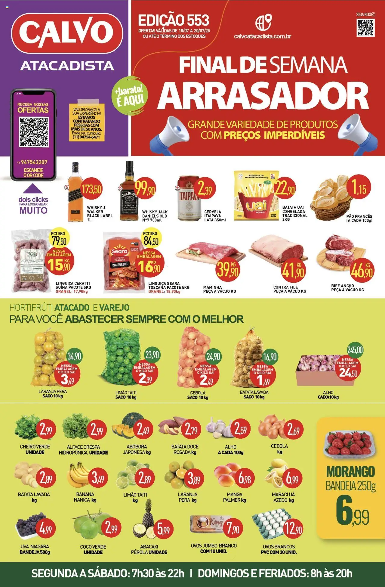 Calvo Atacadista folheto "Ofertas da semana" válido a partir de 18/07/2025 - número de página 1 - Coco, Uva, Pera, Alface, Bandeja, Alho, Maminha, Contra filé