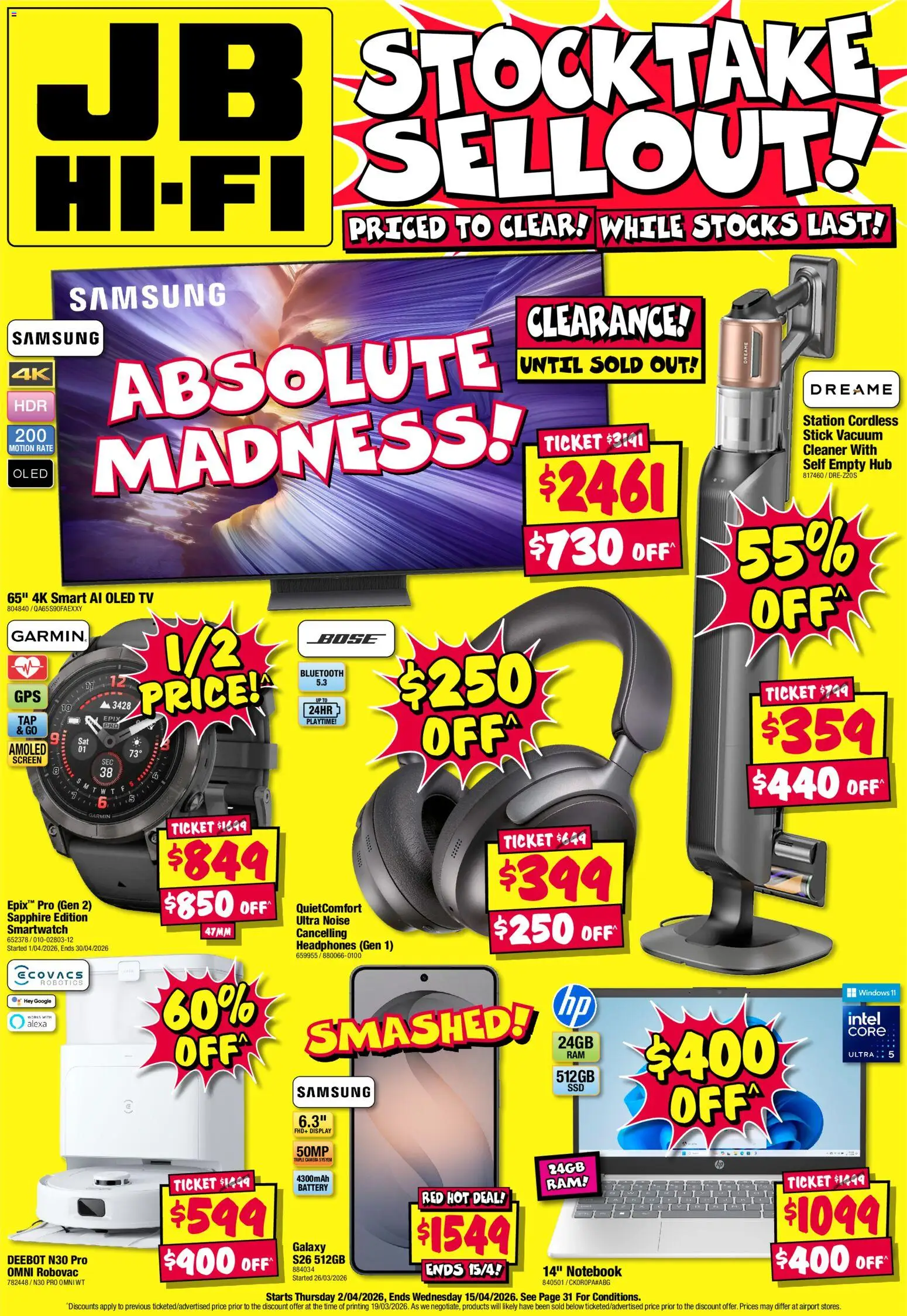 Preview of catalogue JB Hi-Fi Stocktake Sellout from shop JB Hi-Fi valid 02/04/2026
