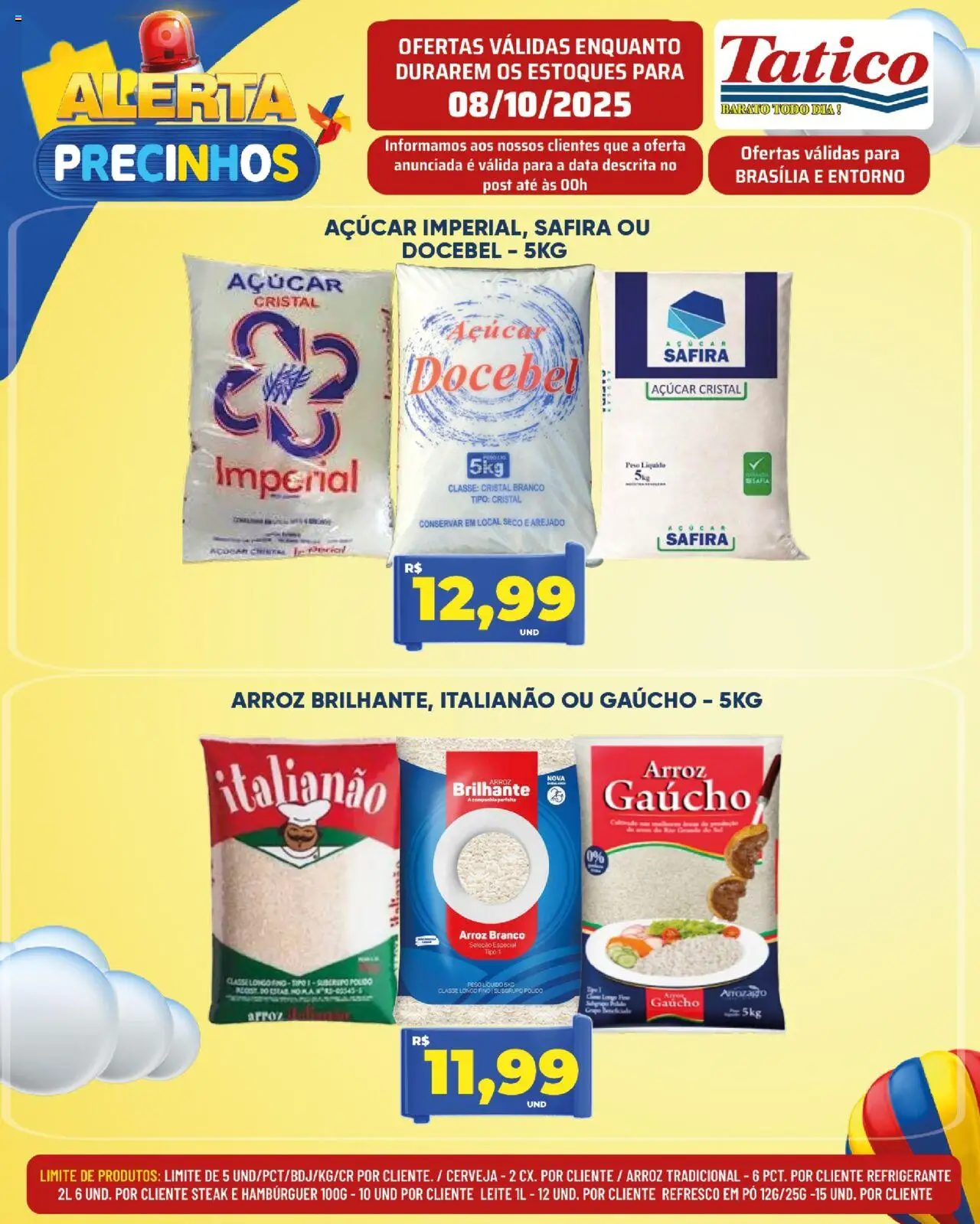 Tatico folheto "Ofertas do Dia" válido a partir de 08/10/2025 - número de página 1 - Hambúrguer, Cerveja, Arroz, Leite, Açúcar, Refrigerante, Pó, Steak