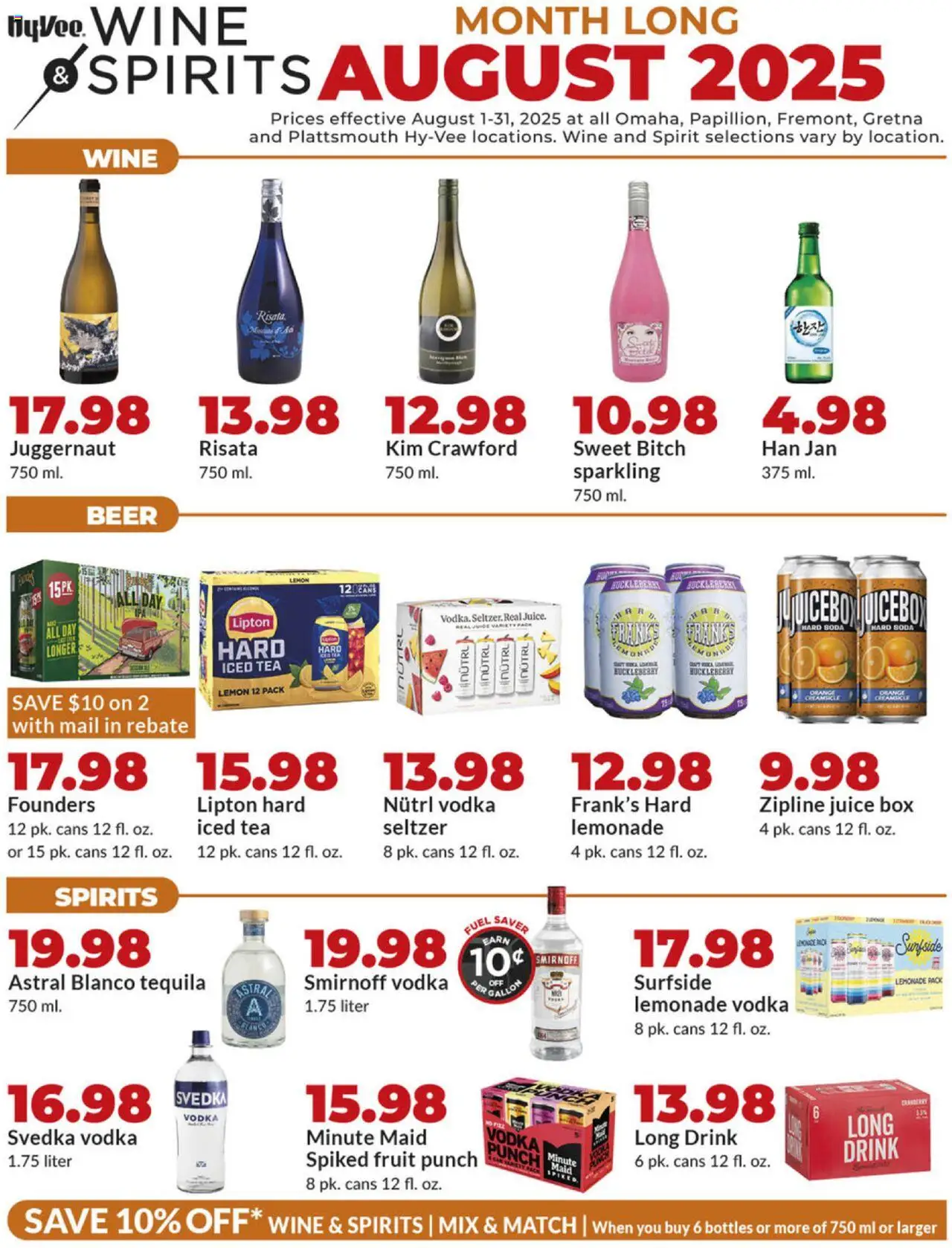HyVee Wine & Spirits Monthlong from 08/01/2025 - Flyer - Page number 1