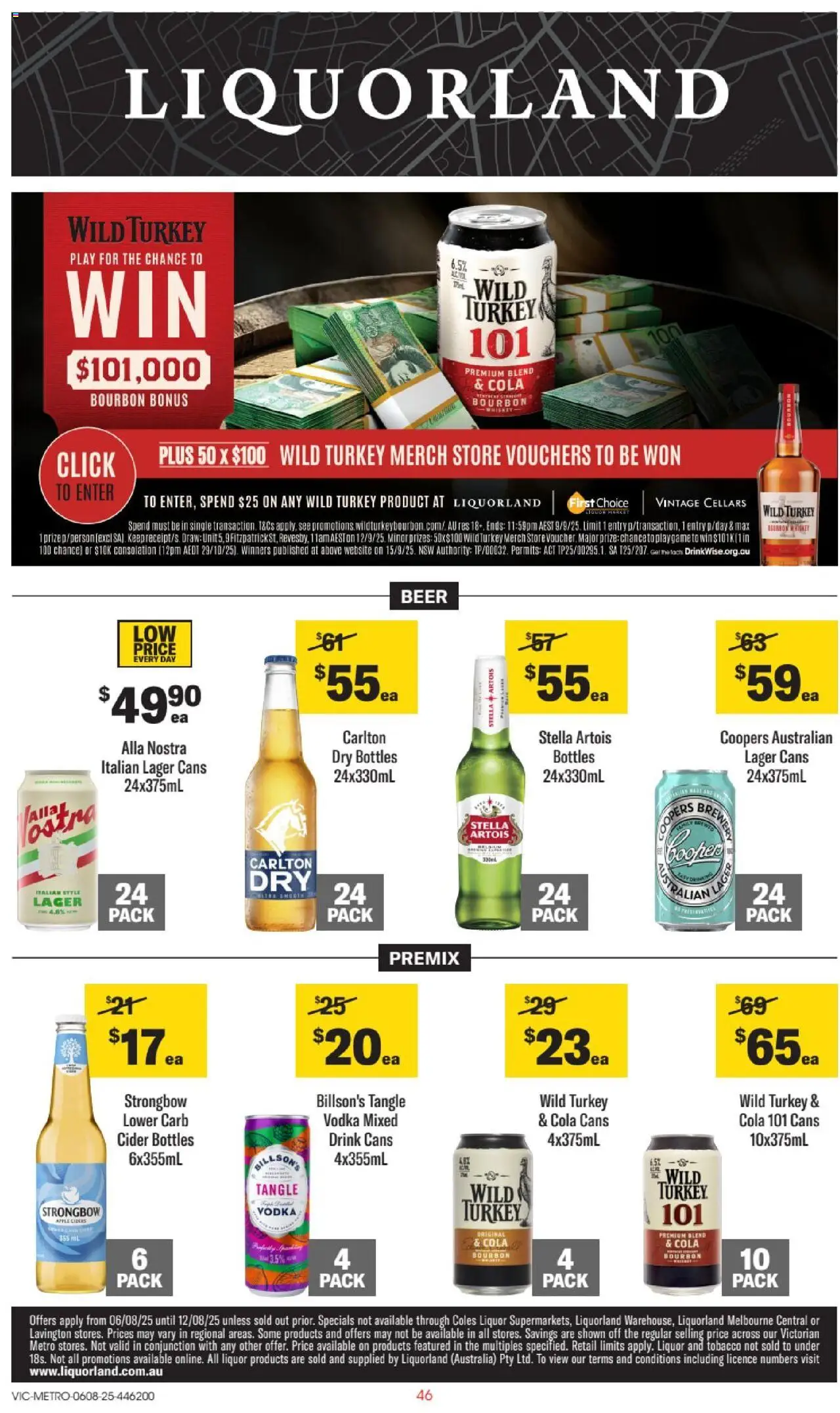 Liquorland catalogue valid from 06/08/2025 - page 1 - Beer, Bourbon, Vodka, Whiskey, Turkey, Cider, Strongbow